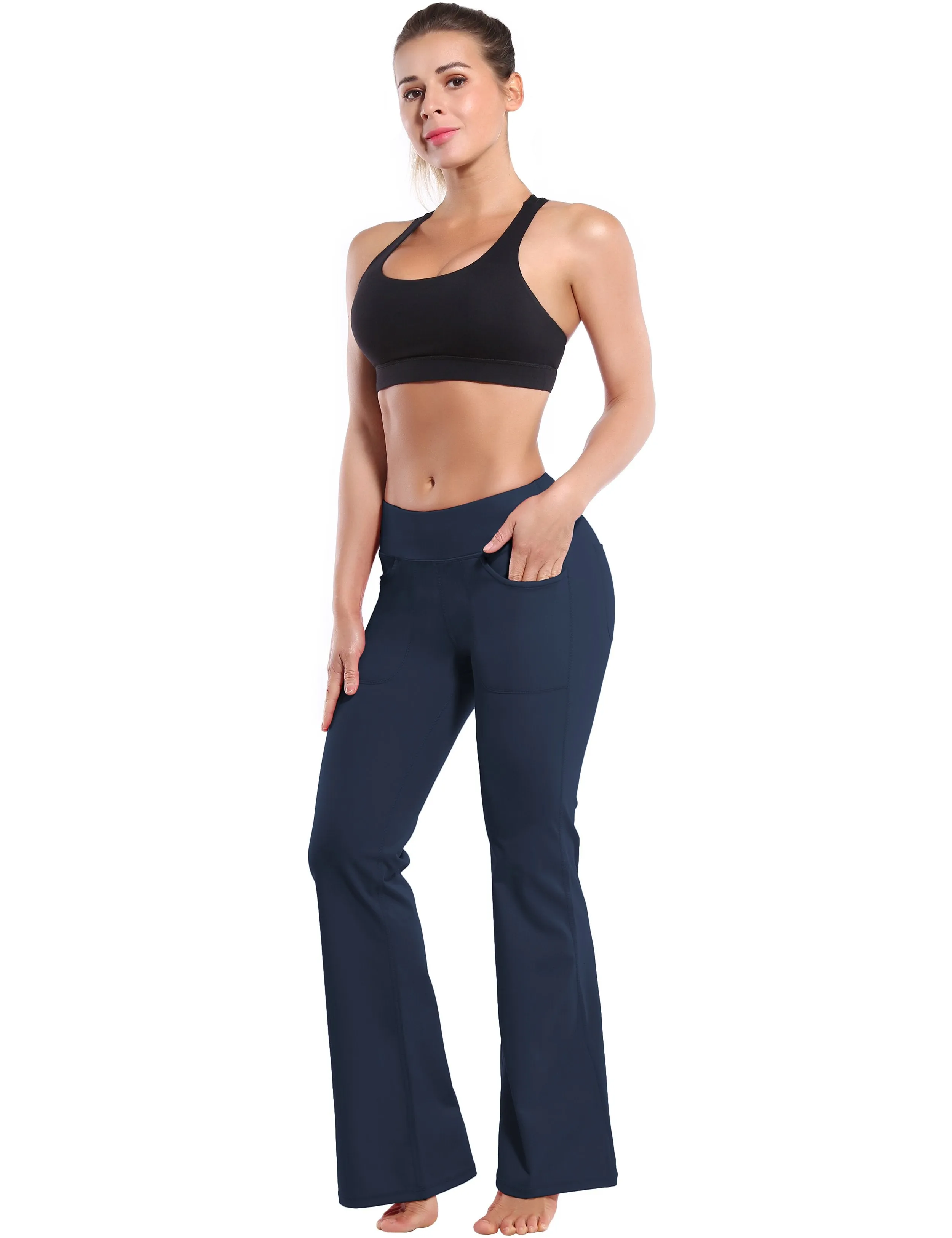 29" 31" 33" 35" Bootcut Leggings with Pockets darknavy ins_yogastudio