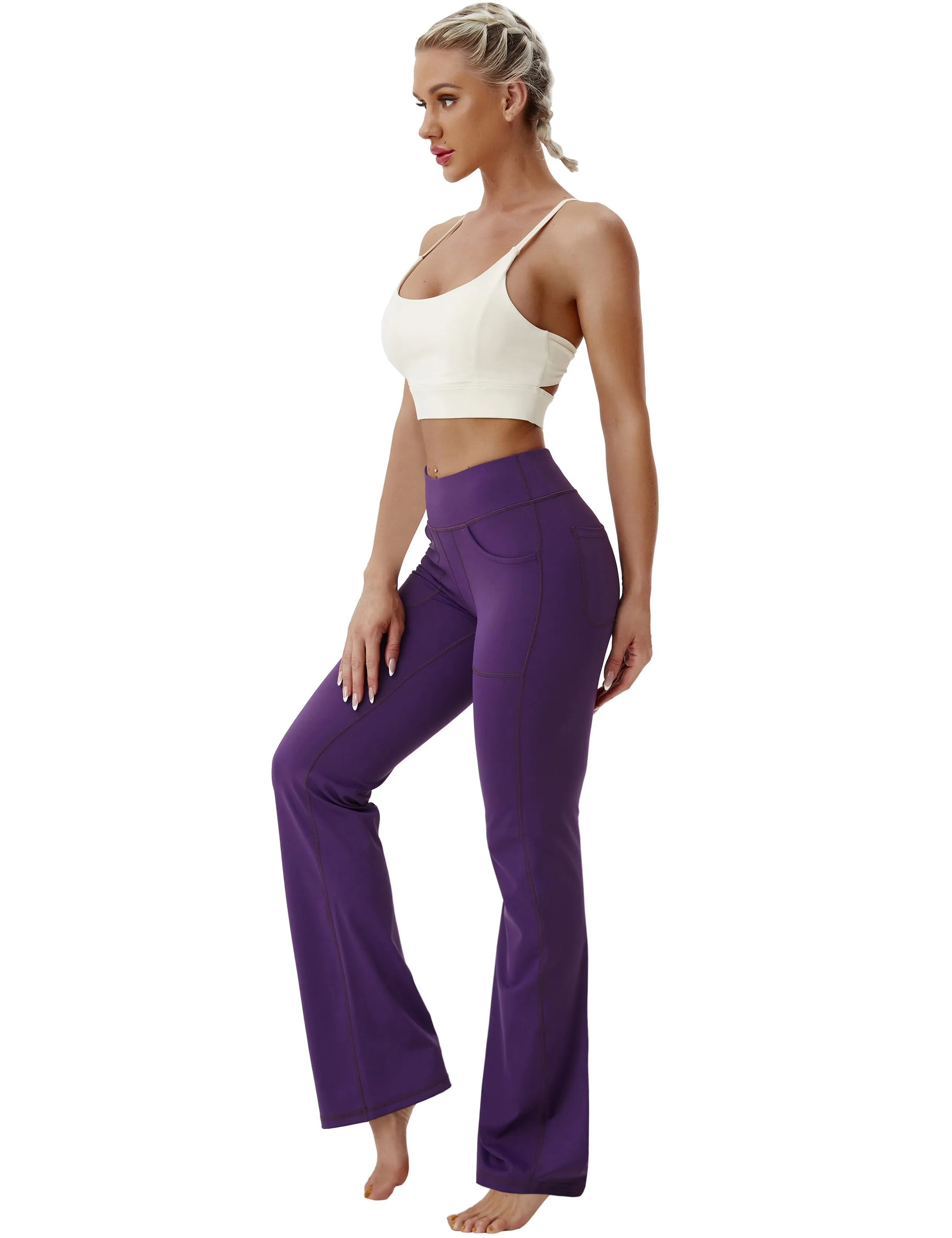 29" 31" 33" 35" Bootcut Leggings with Pockets eggplantpurple_Plus Size