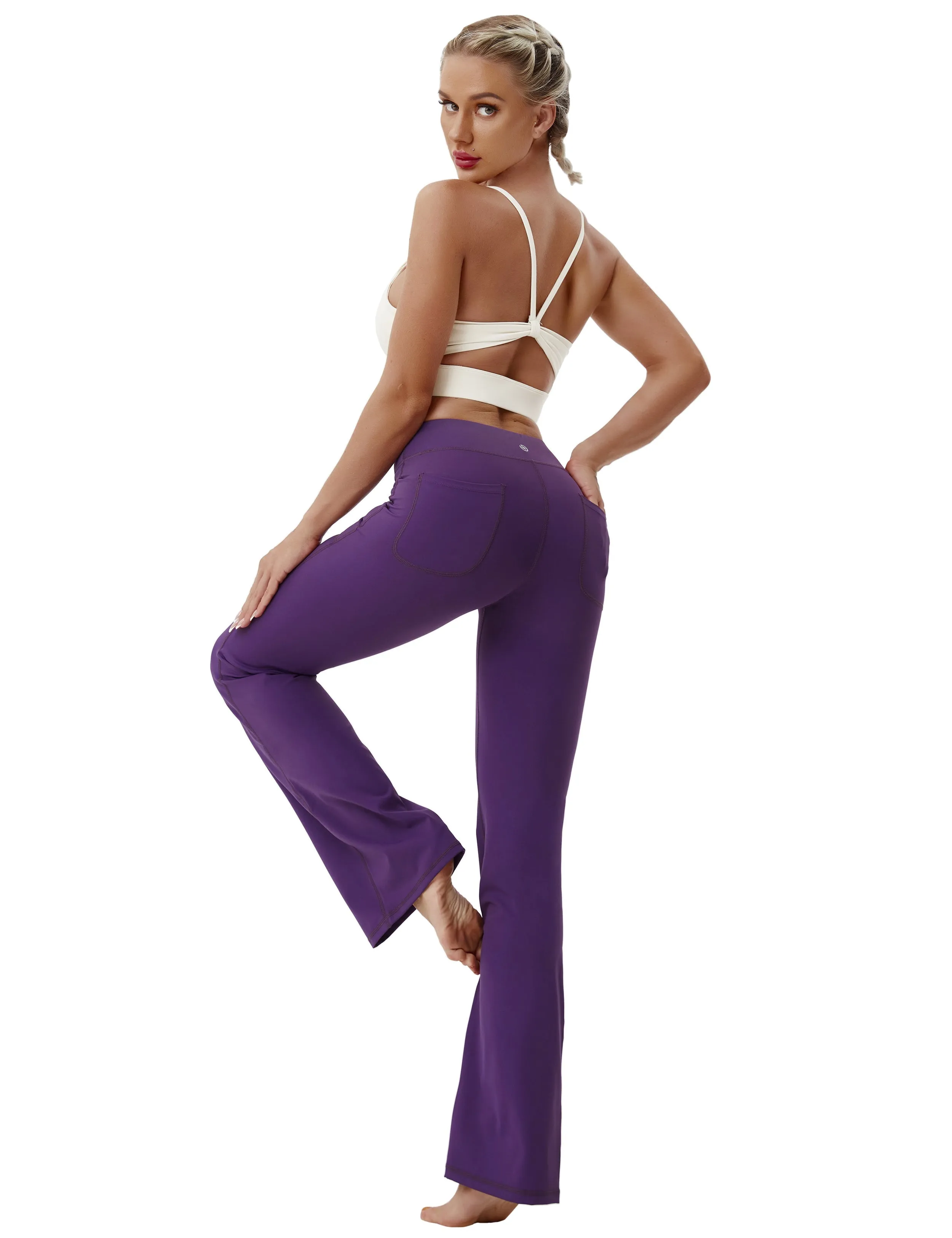 29" 31" 33" 35" Bootcut Leggings with Pockets eggplantpurple_Plus Size