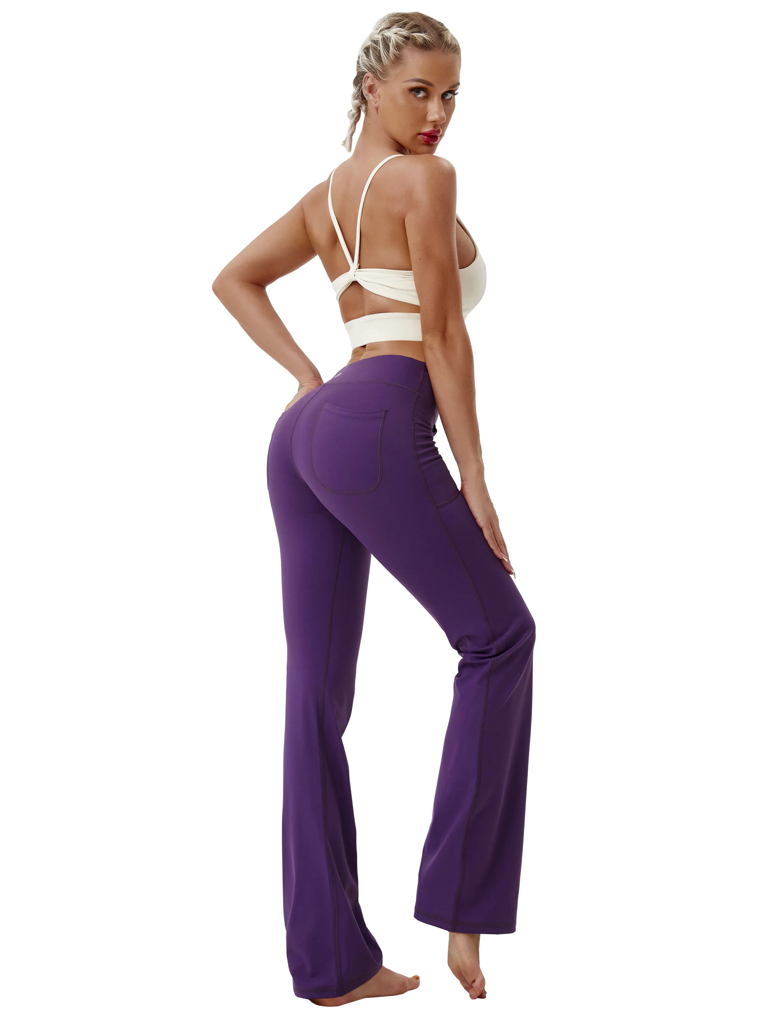 29" 31" 33" 35" Bootcut Leggings with Pockets eggplantpurple_Plus Size