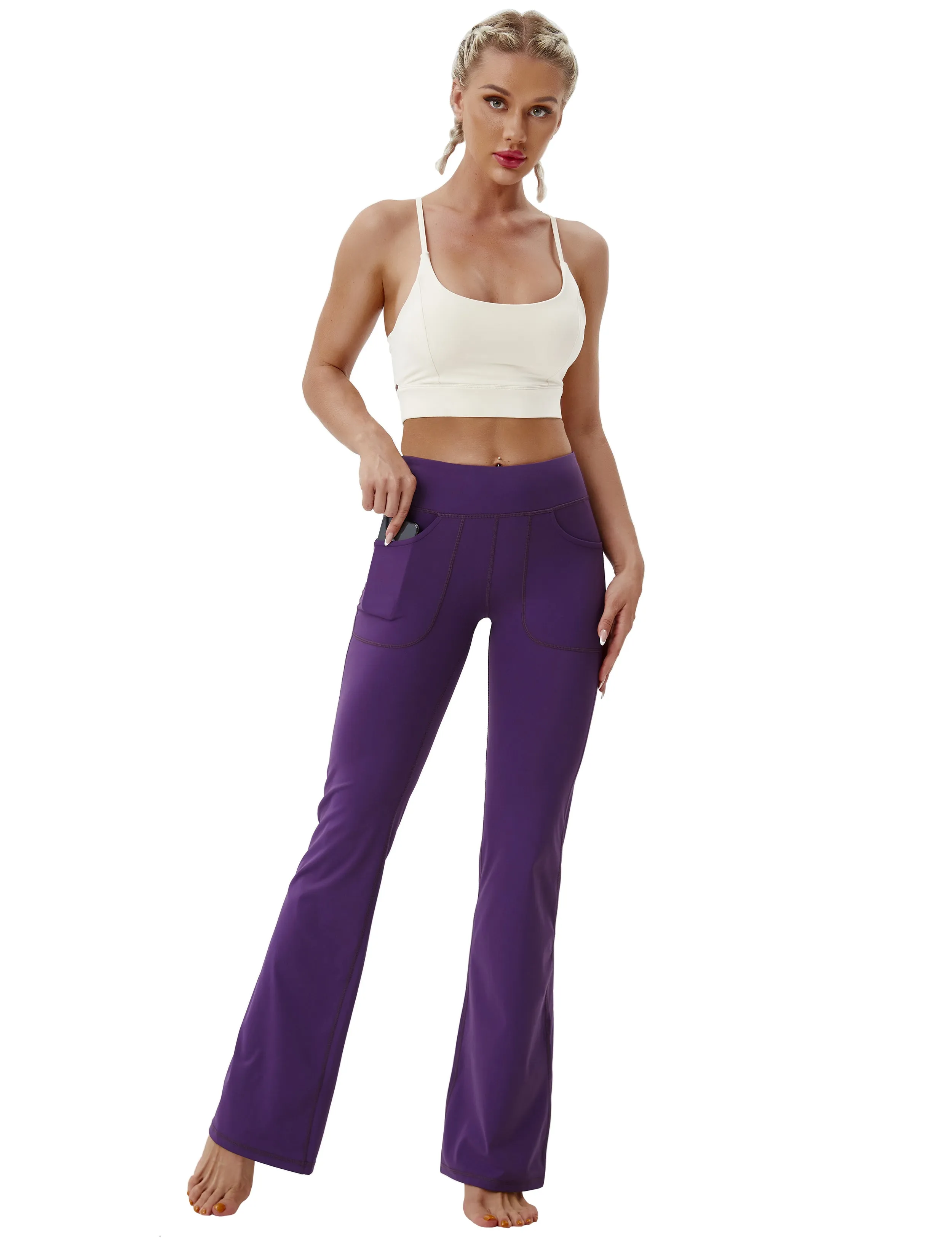 29" 31" 33" 35" Bootcut Leggings with Pockets eggplantpurple_Plus Size