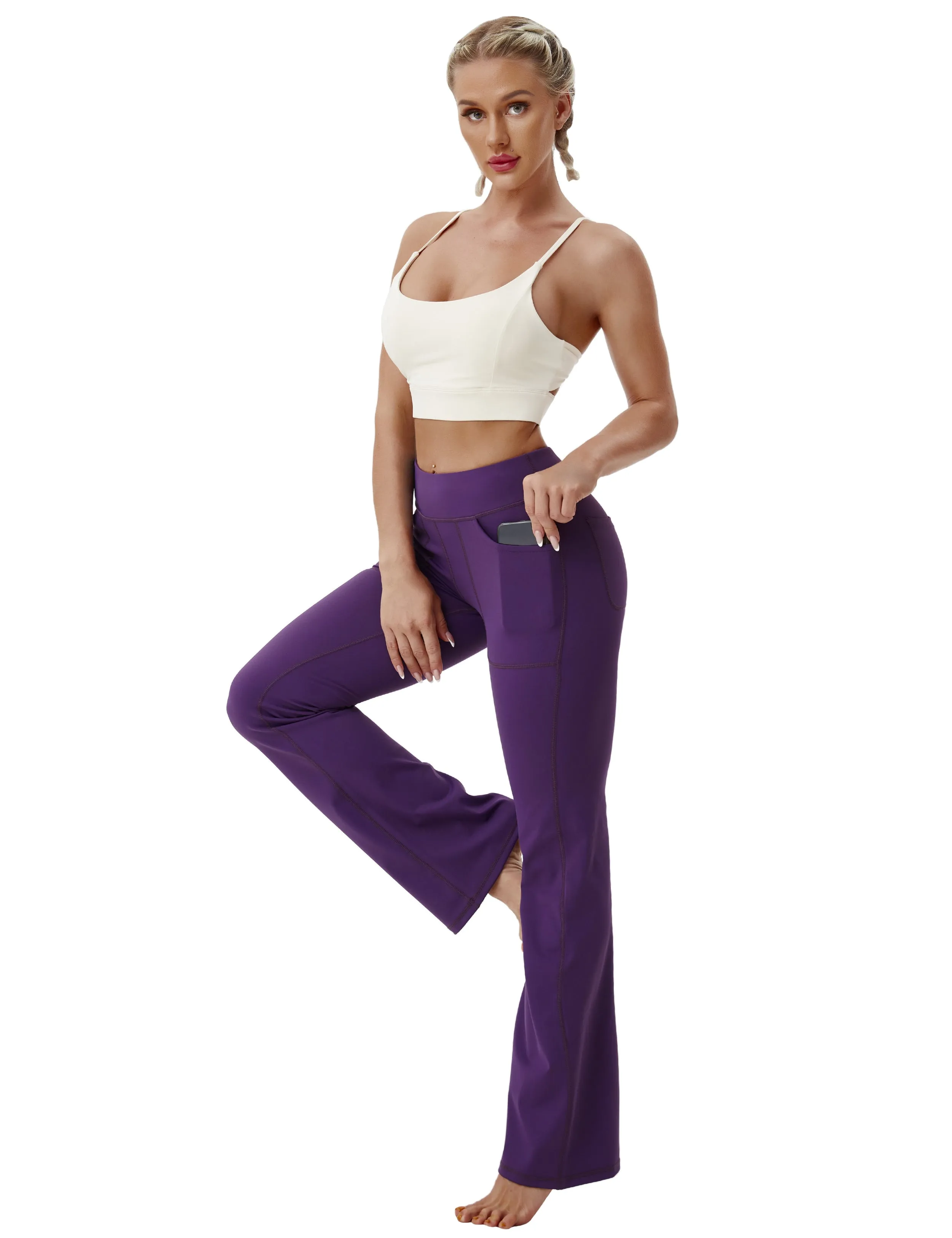 29" 31" 33" 35" Bootcut Leggings with Pockets eggplantpurple_Plus Size