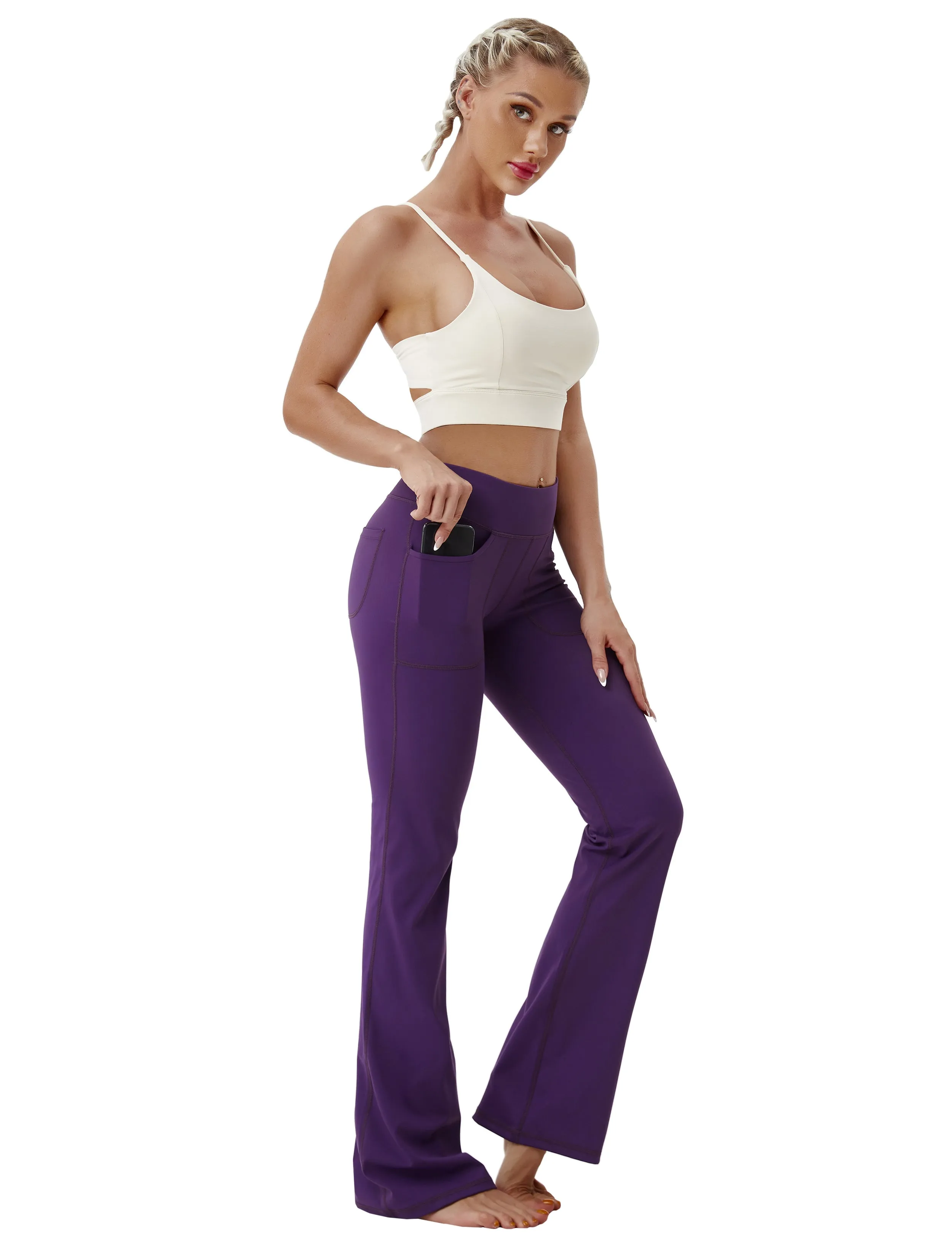 29" 31" 33" 35" Bootcut Leggings with Pockets eggplantpurple_yogastudio