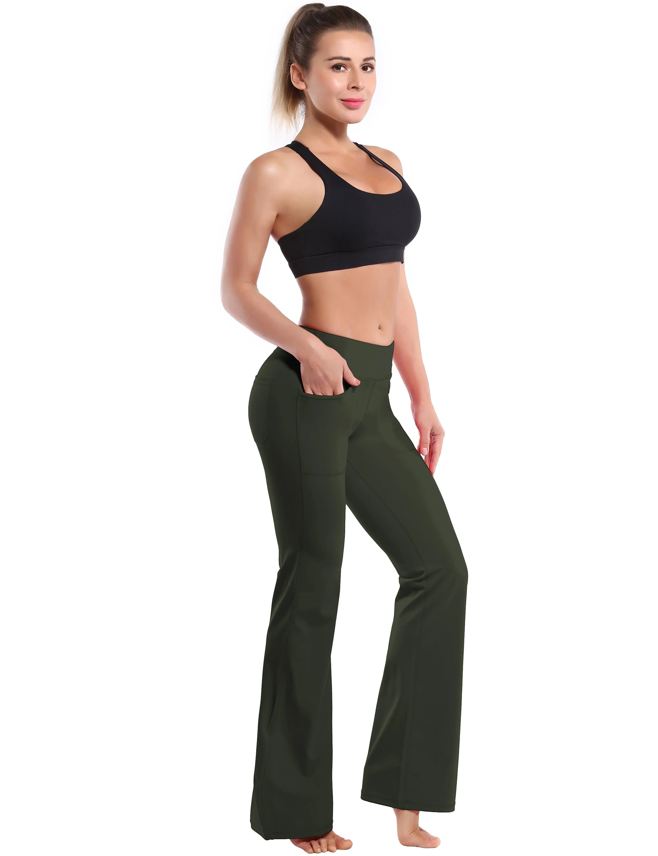 29" 31" 33" 35" Bootcut Leggings with Pockets olivegray_Jogging