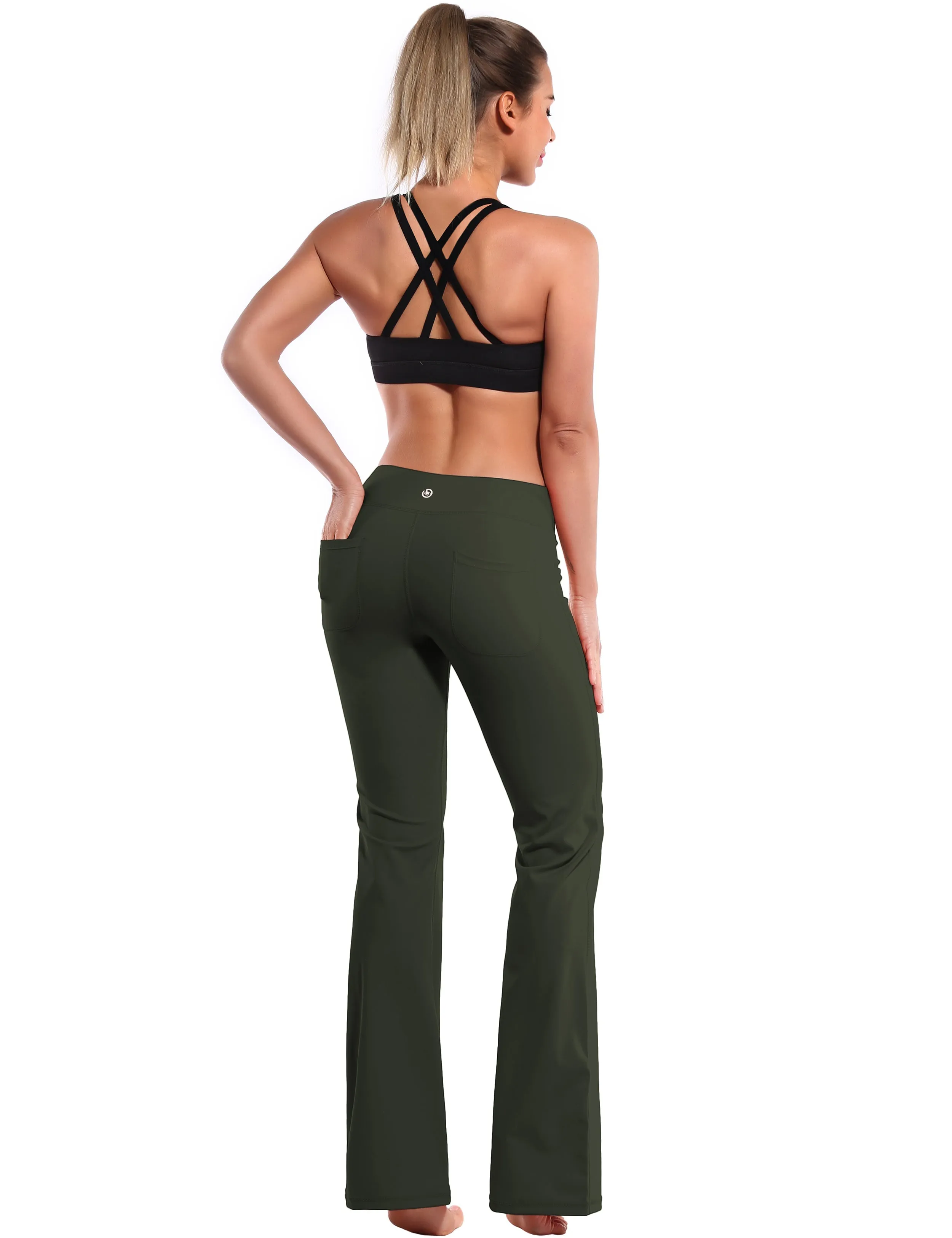 29" 31" 33" 35" Bootcut Leggings with Pockets olivegray_Jogging