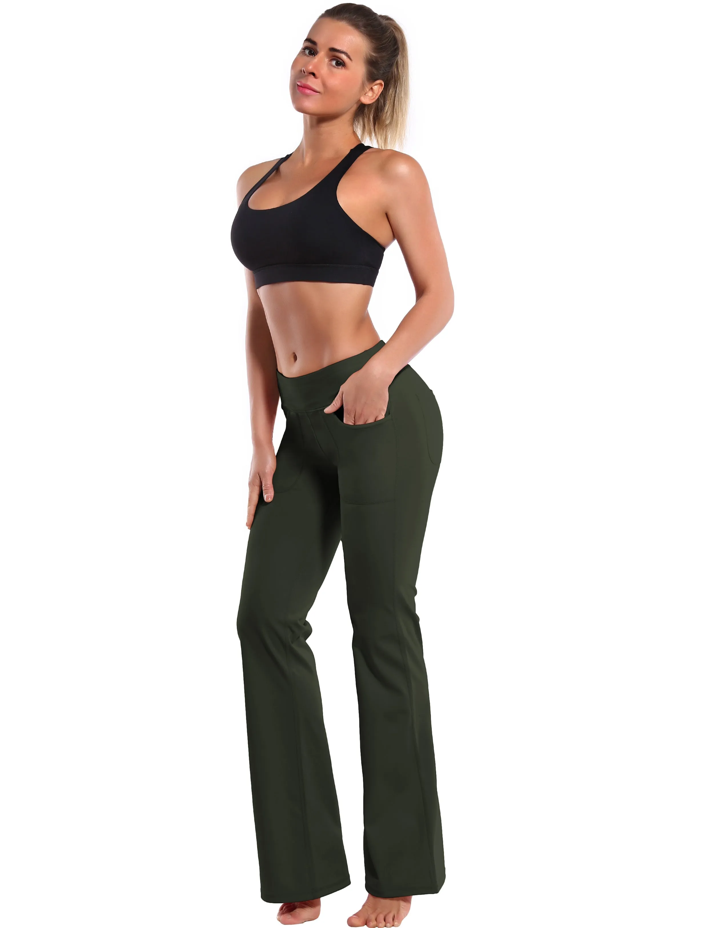 29" 31" 33" 35" Bootcut Leggings with Pockets olivegray_Plus Size