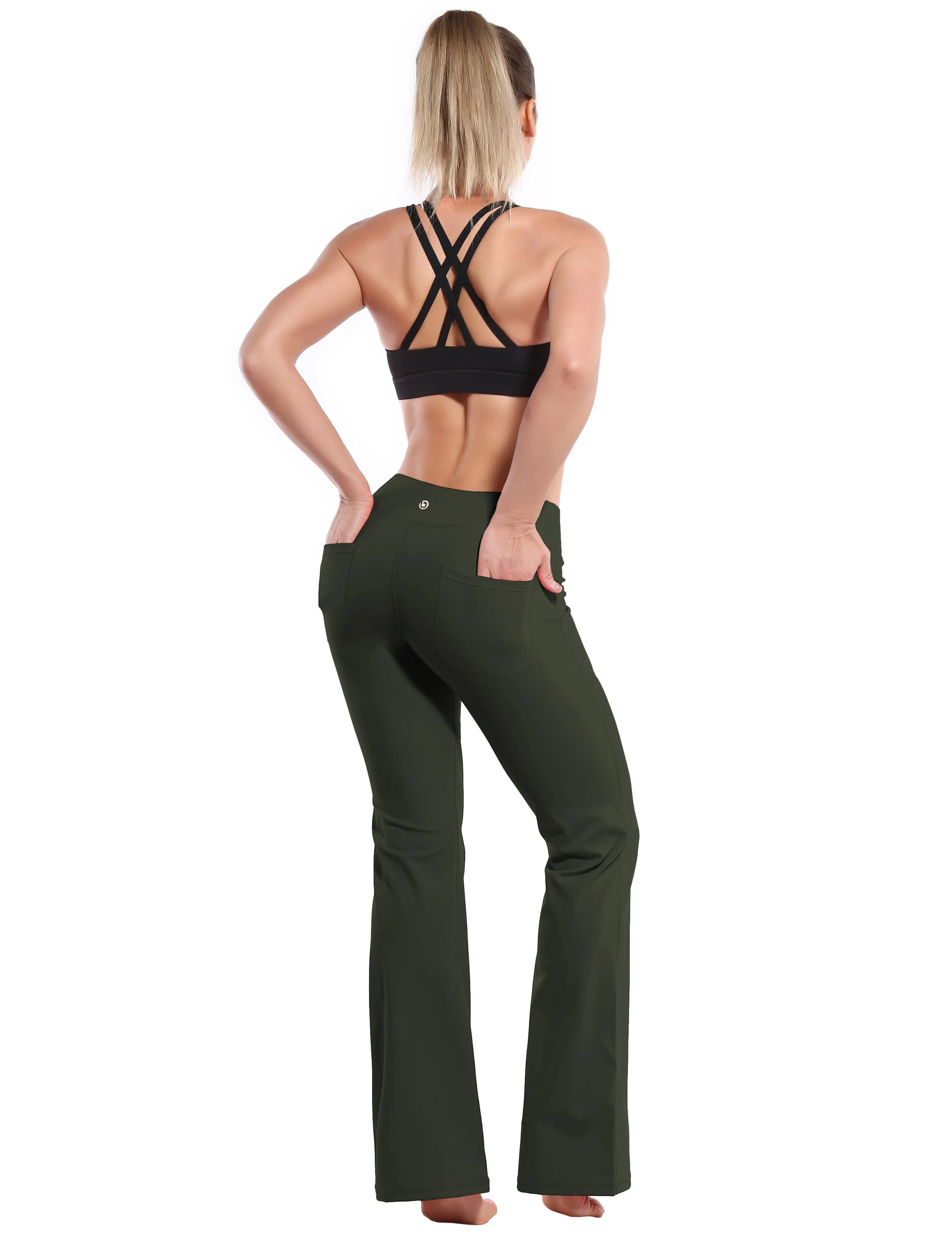 29" 31" 33" 35" Bootcut Leggings with Pockets olivegray_Plus Size
