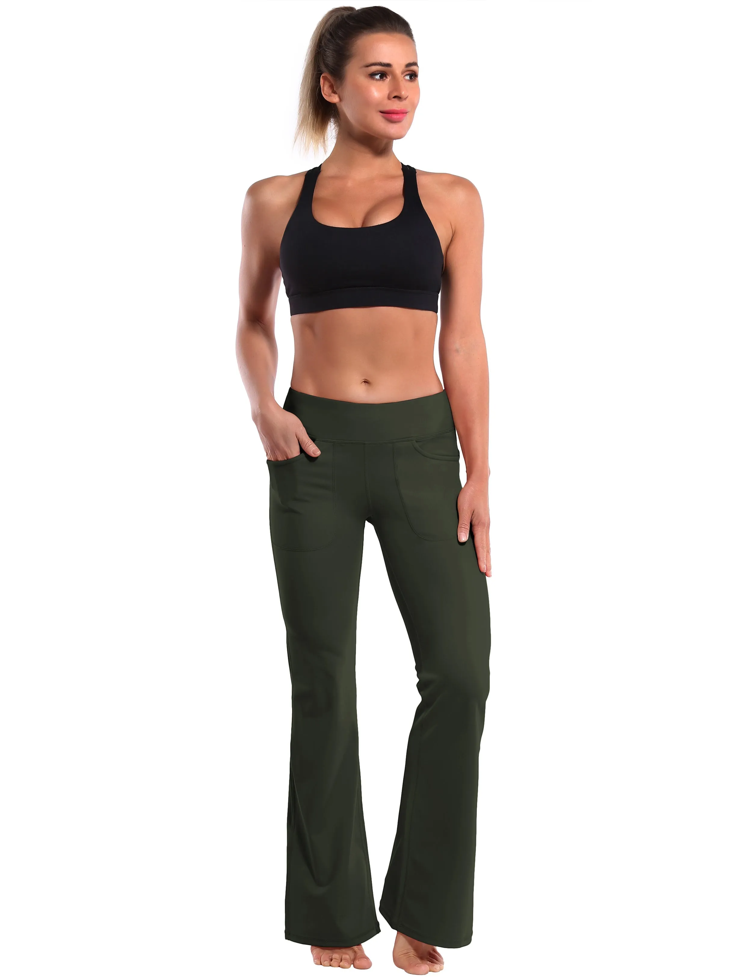 29" 31" 33" 35" Bootcut Leggings with Pockets olivegray_Plus Size