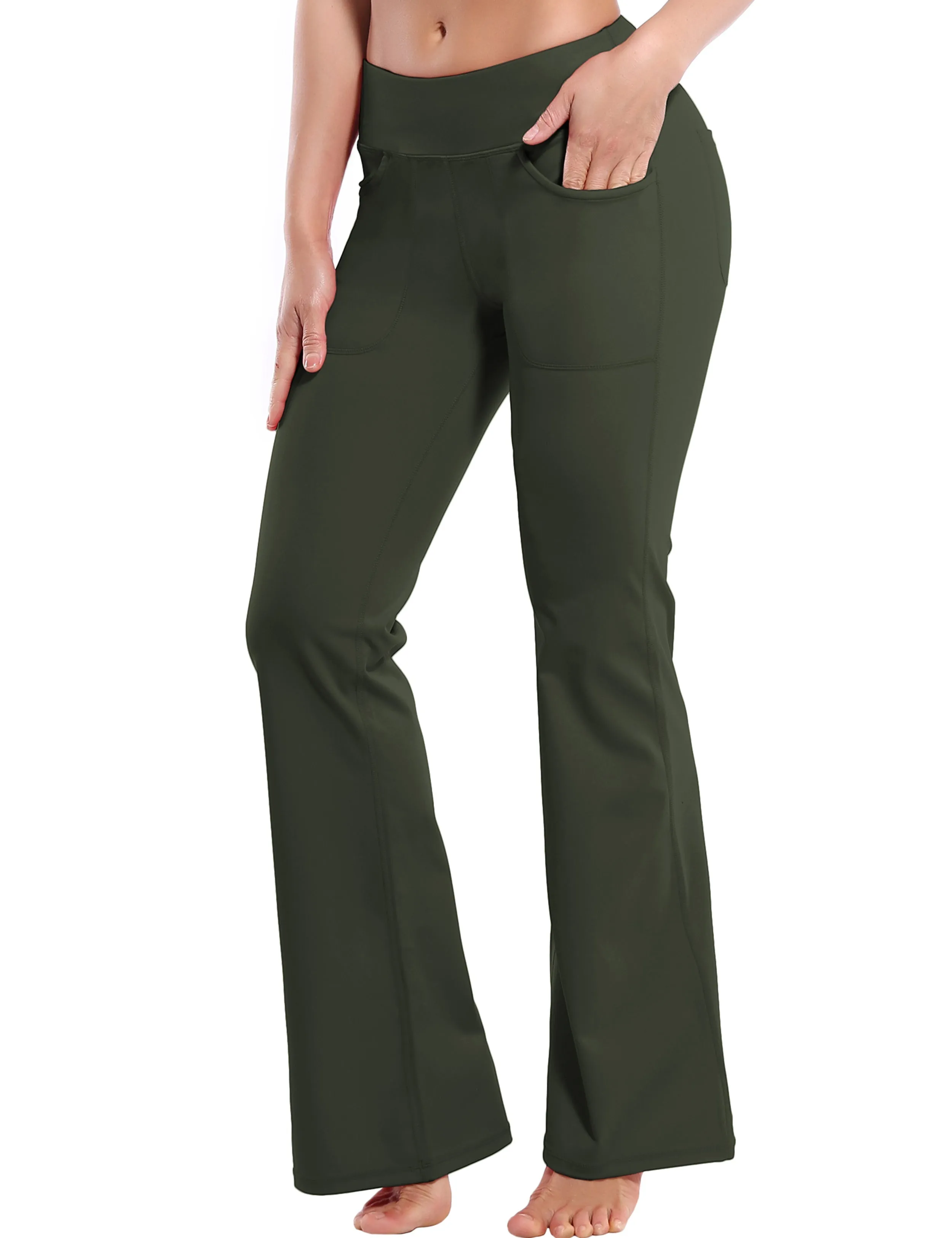 29" 31" 33" 35" Bootcut Leggings with Pockets olivegray_Plus Size