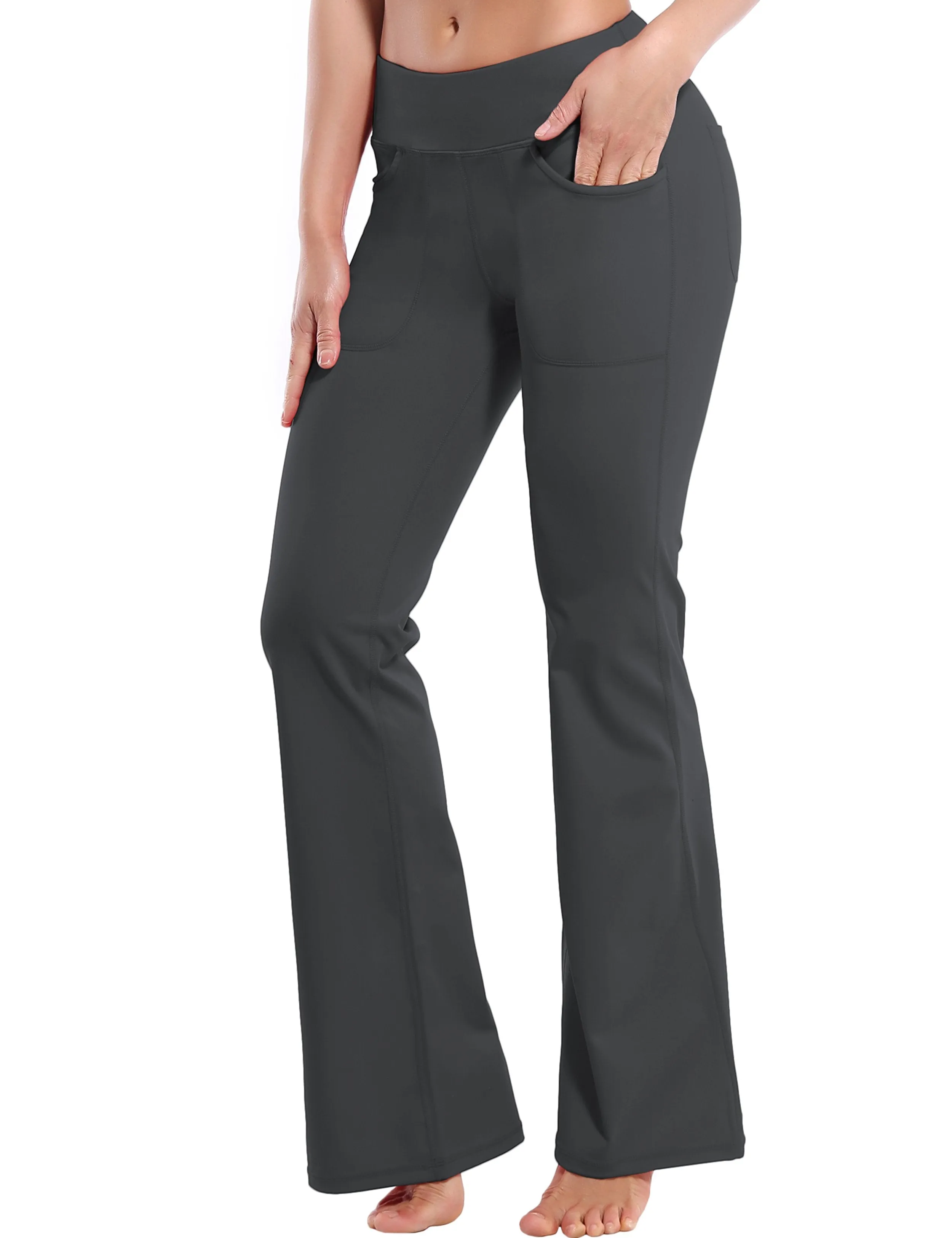 29" 31" 33" 35" Bootcut Leggings with Pockets shadowcharcoal ins_Plus Size