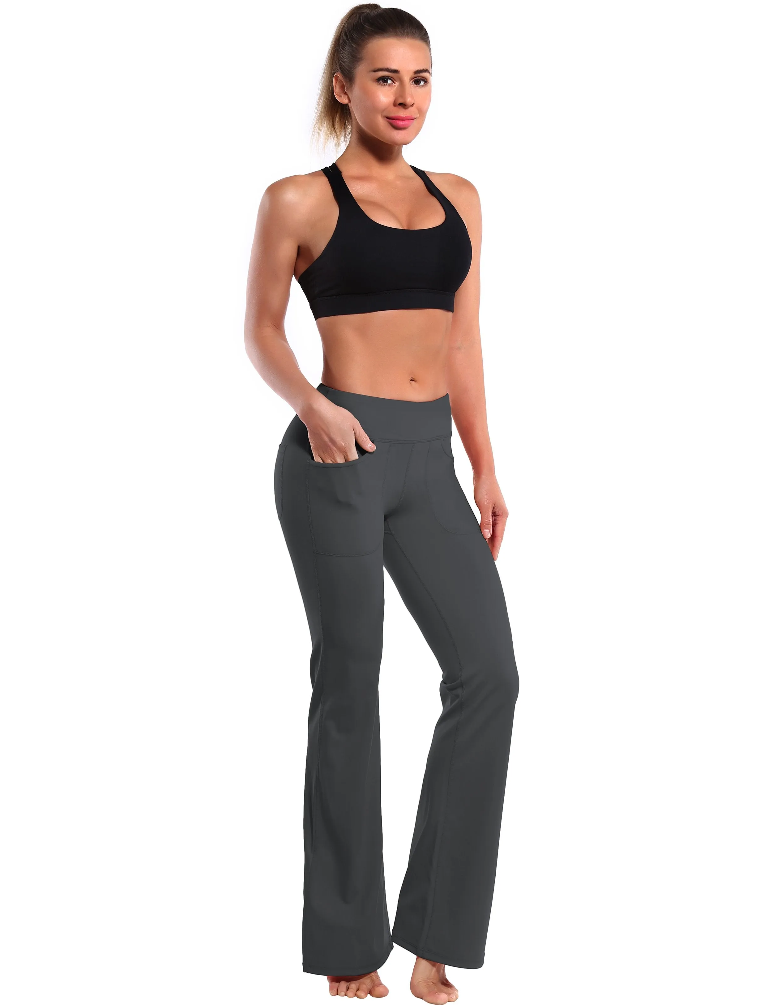 29" 31" 33" 35" Bootcut Leggings with Pockets shadowcharcoal ins_Plus Size