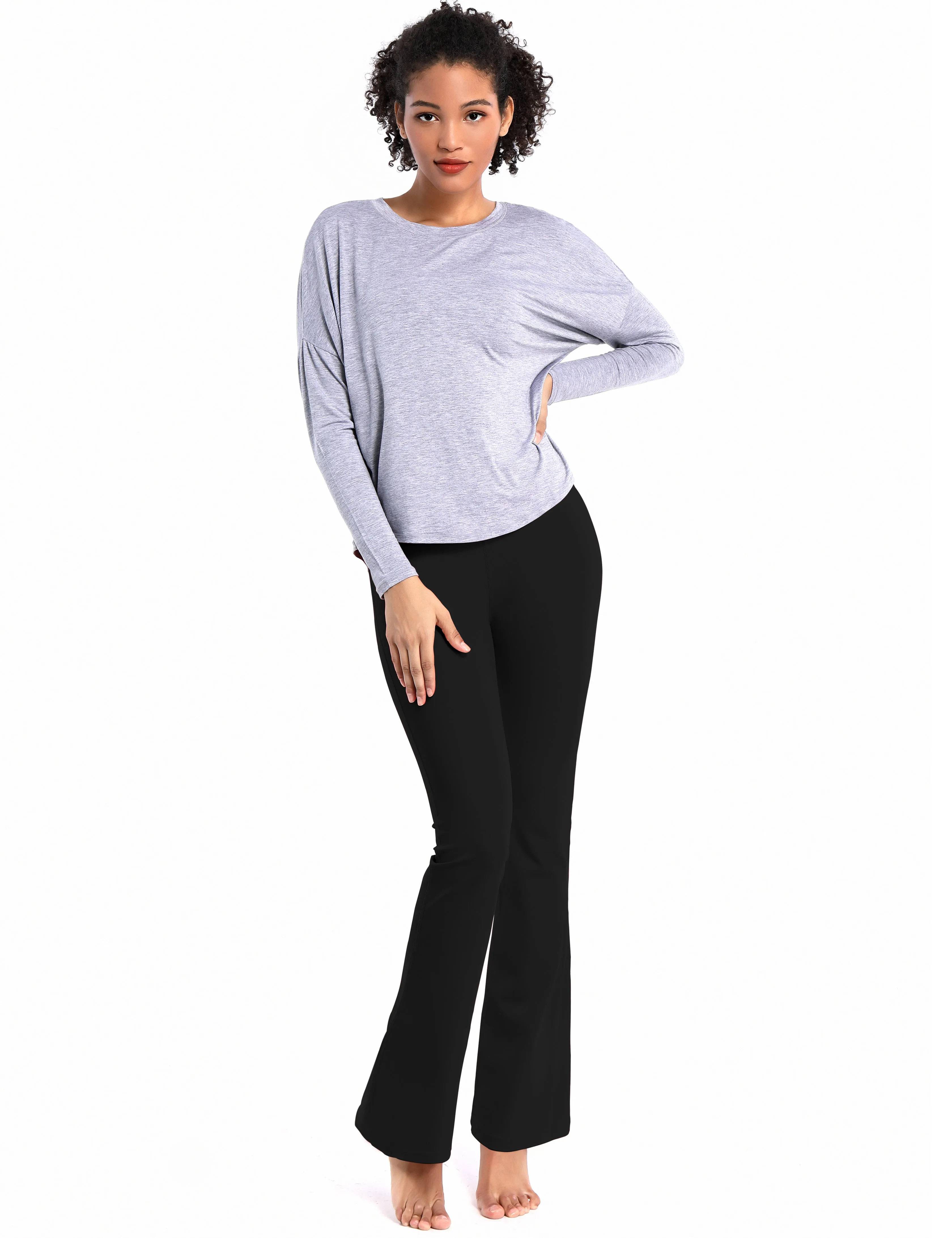 29" 31" 33" 35" Cotton Nylon Bootcut Leggings Black_Tall Size