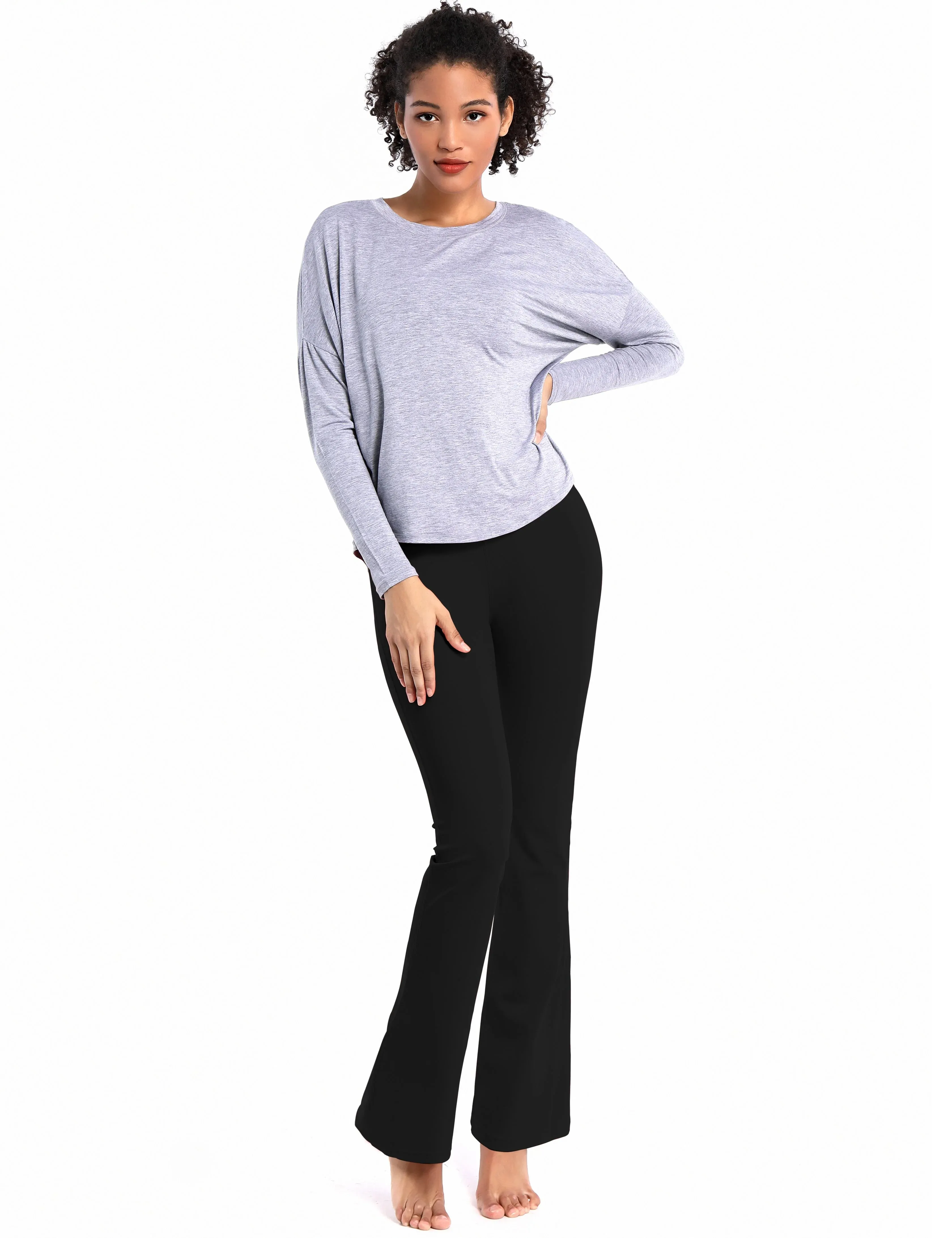 29" 31" 33" 35" Cotton Nylon Bootcut Leggings Black_yogastudio