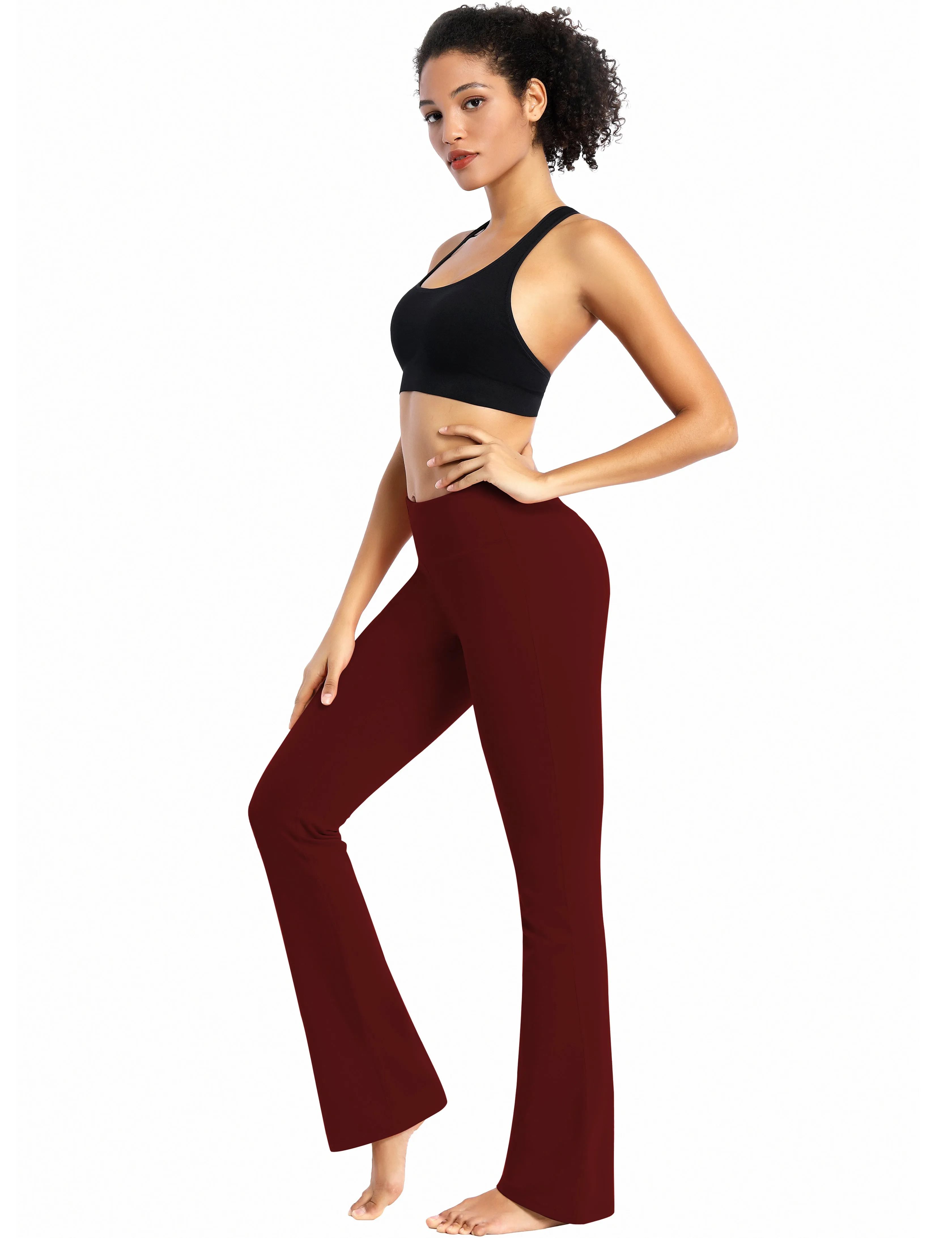 29" 31" 33" 35" Cotton Nylon Bootcut Leggings cherryred_Gym
