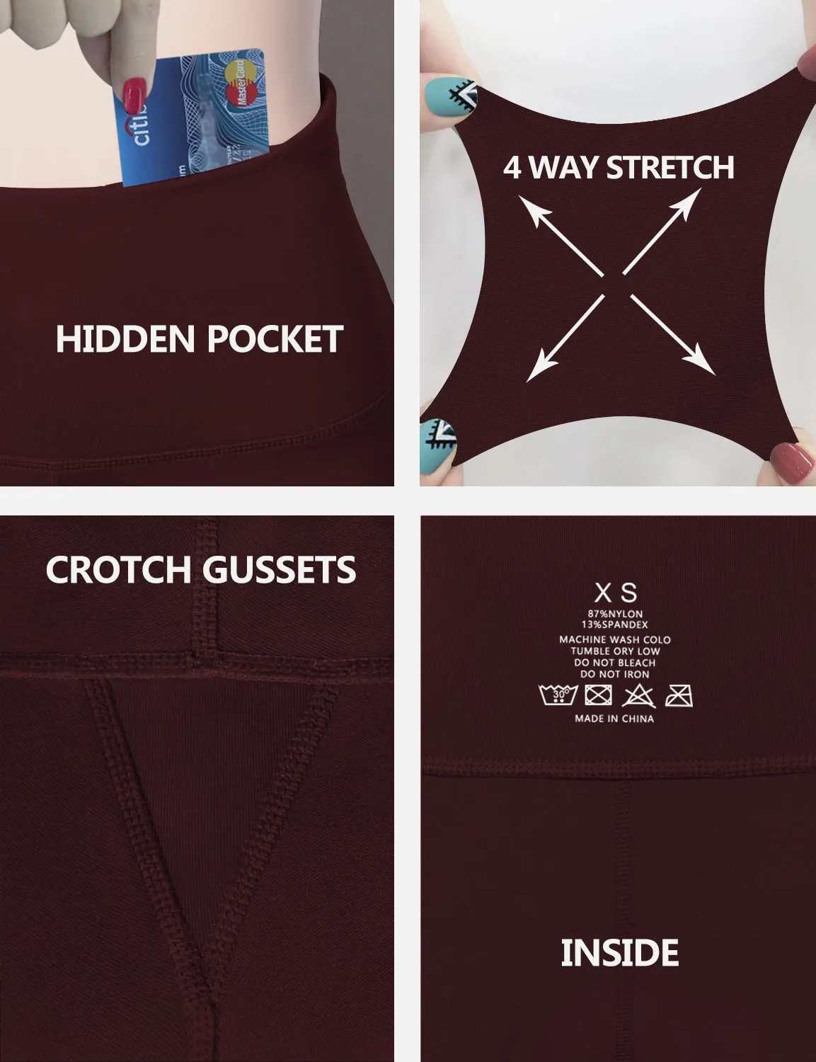 29" 31" 33" 35" Cotton Nylon Bootcut Leggings cherryred_Gym