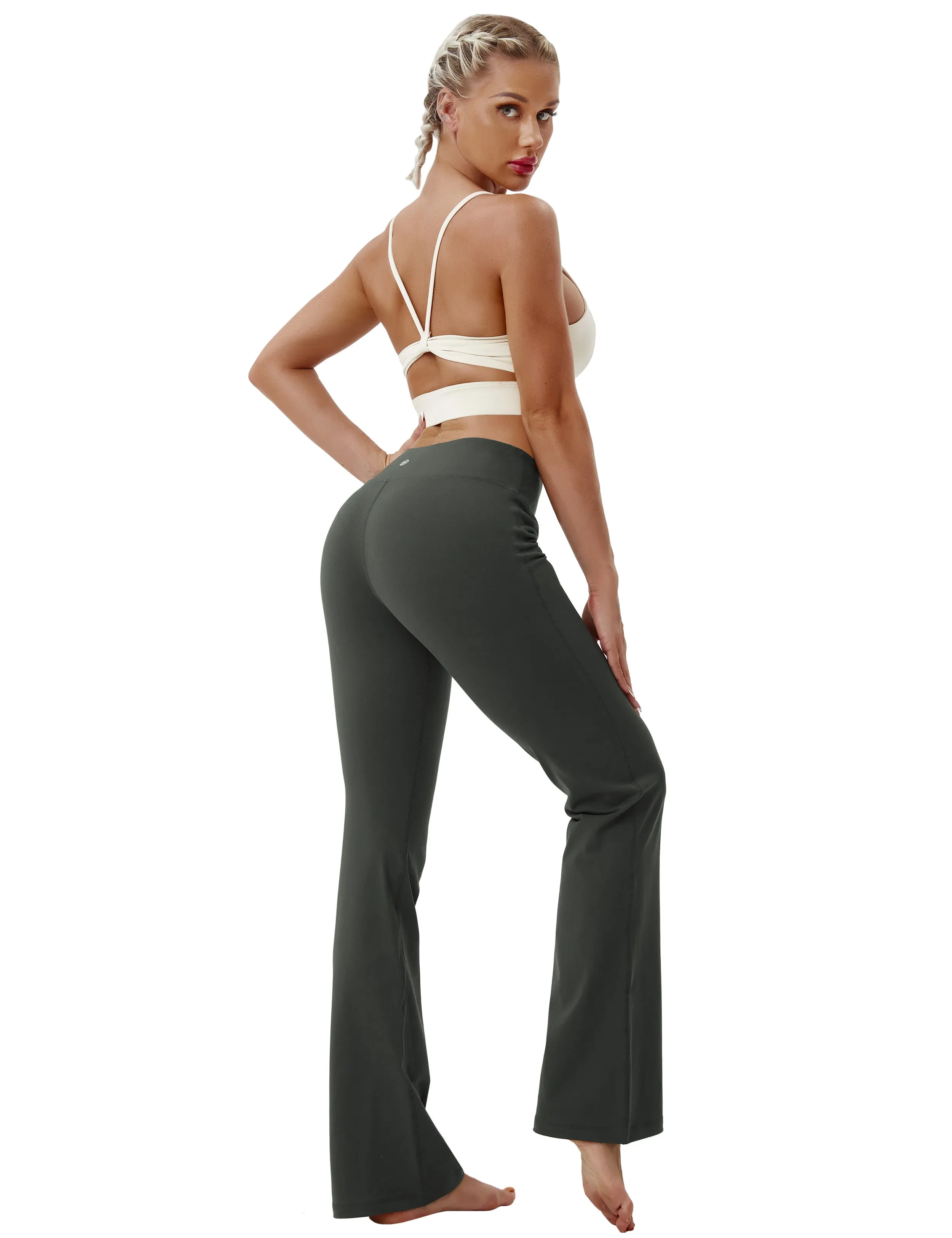 29" 31" 33" 35" Cotton Nylon Bootcut Leggings olivegray_Gym