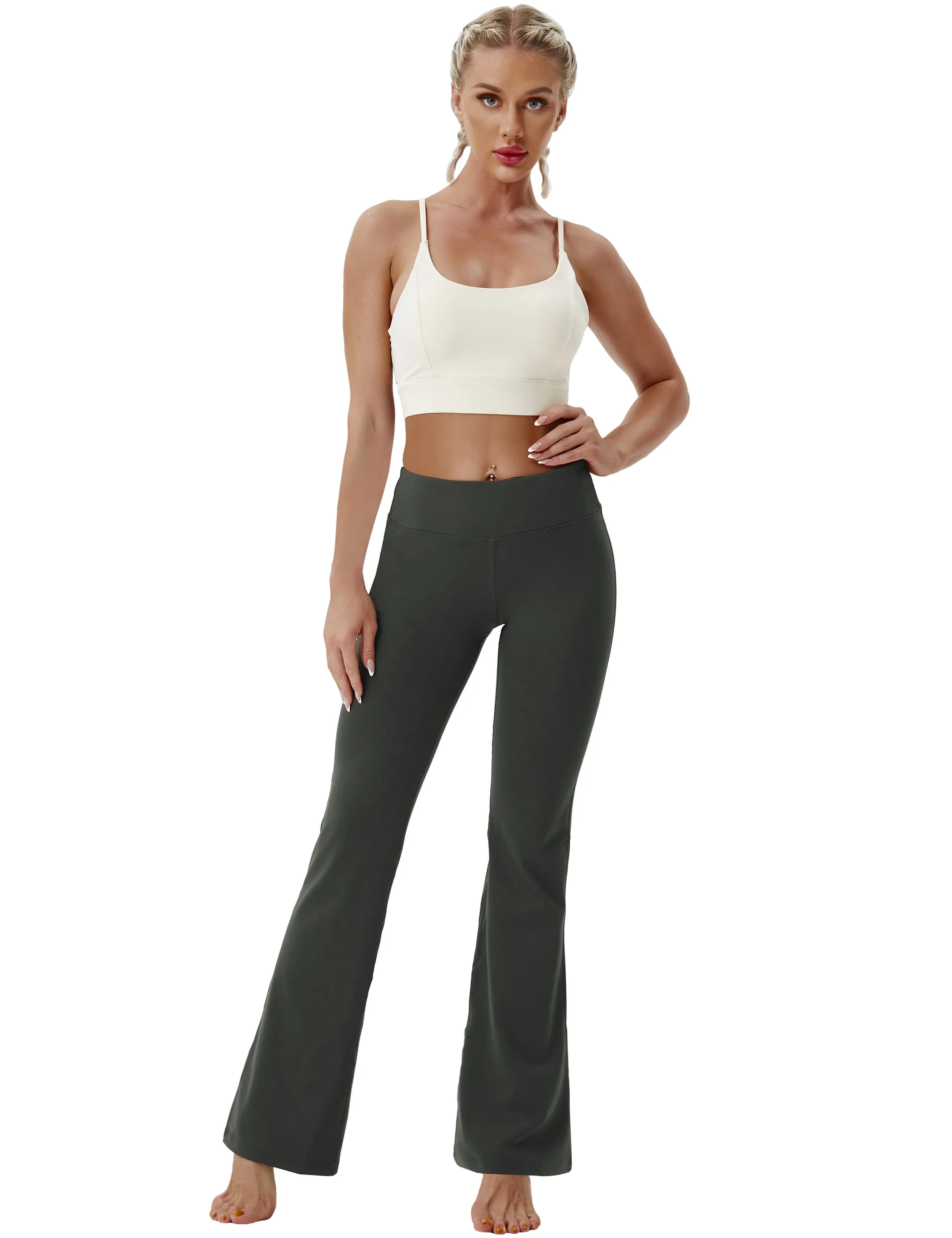 29" 31" 33" 35" Cotton Nylon Bootcut Leggings olivegray_Gym