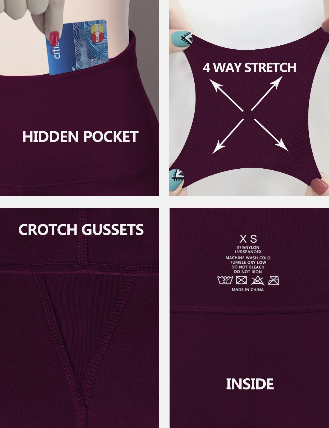 29" 31" 33" 35" Cotton Nylon Bootcut Leggings plum_Plus Size