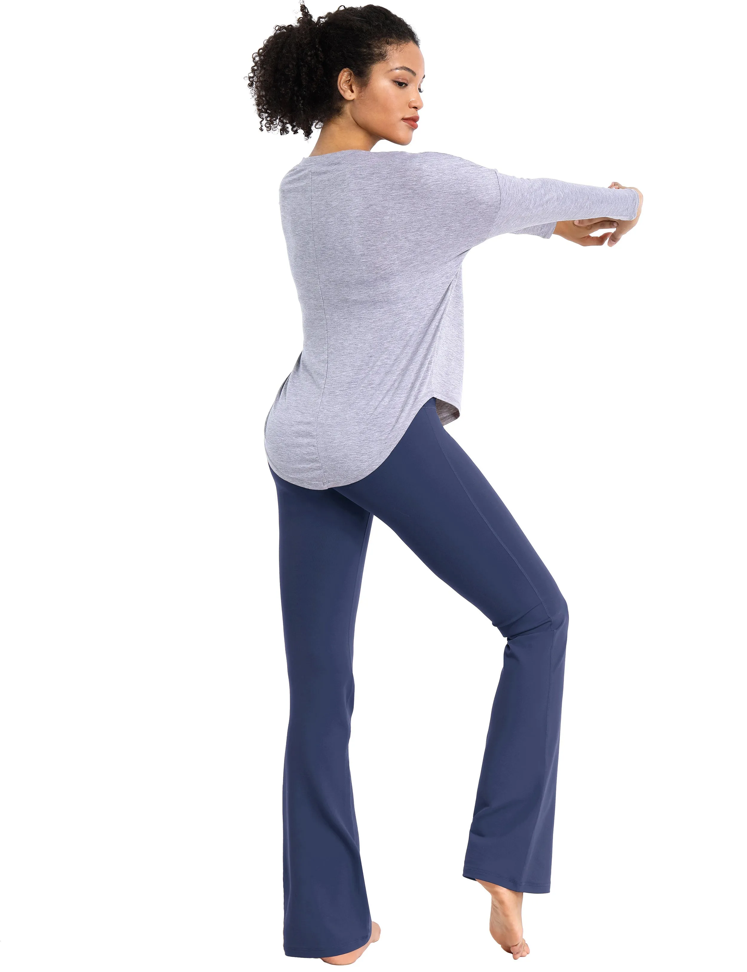 29" 31" 33" 35" Cotton Nylon Bootcut Leggings purplishblue_Gym