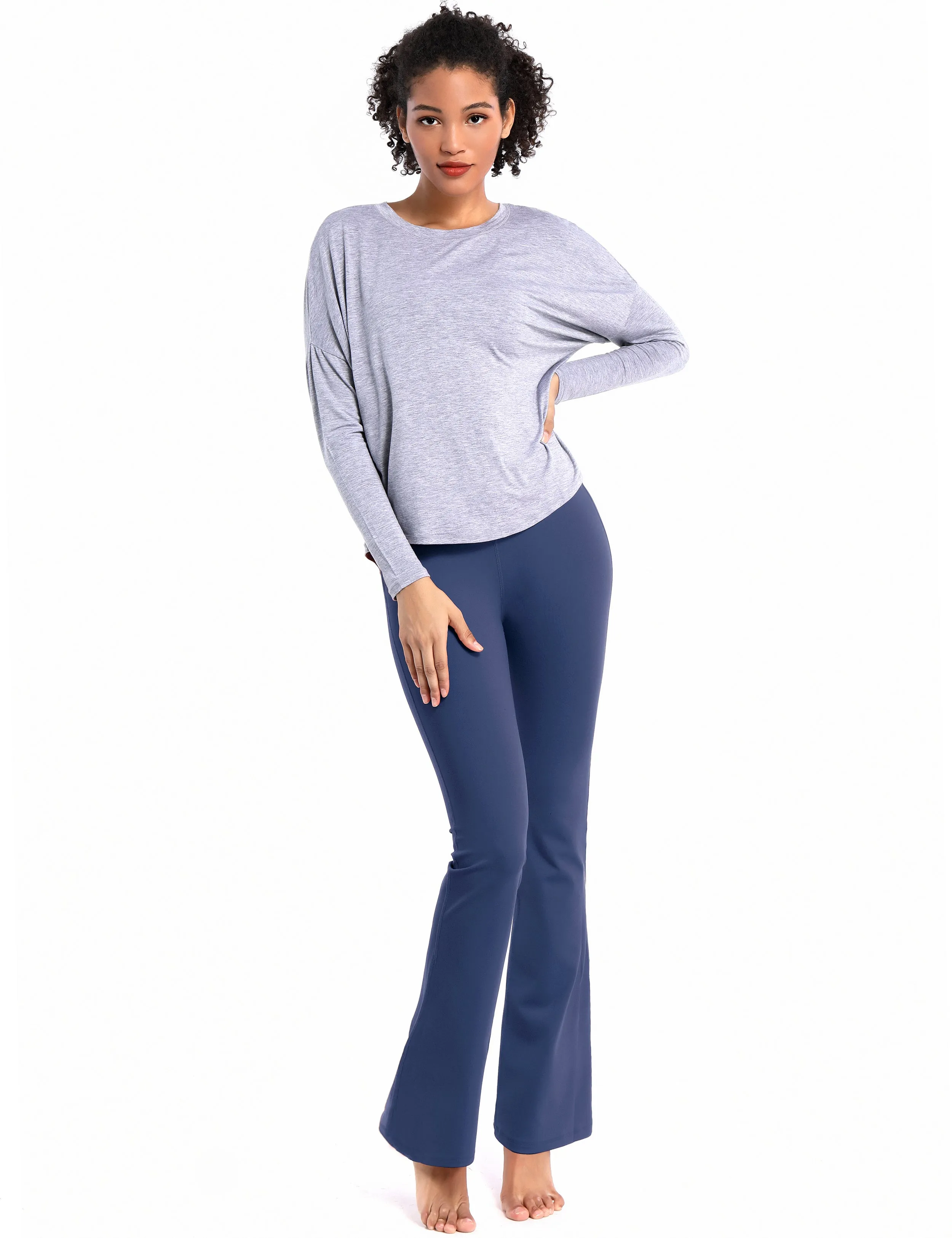 29" 31" 33" 35" Cotton Nylon Bootcut Leggings purplishblue_Tall Size