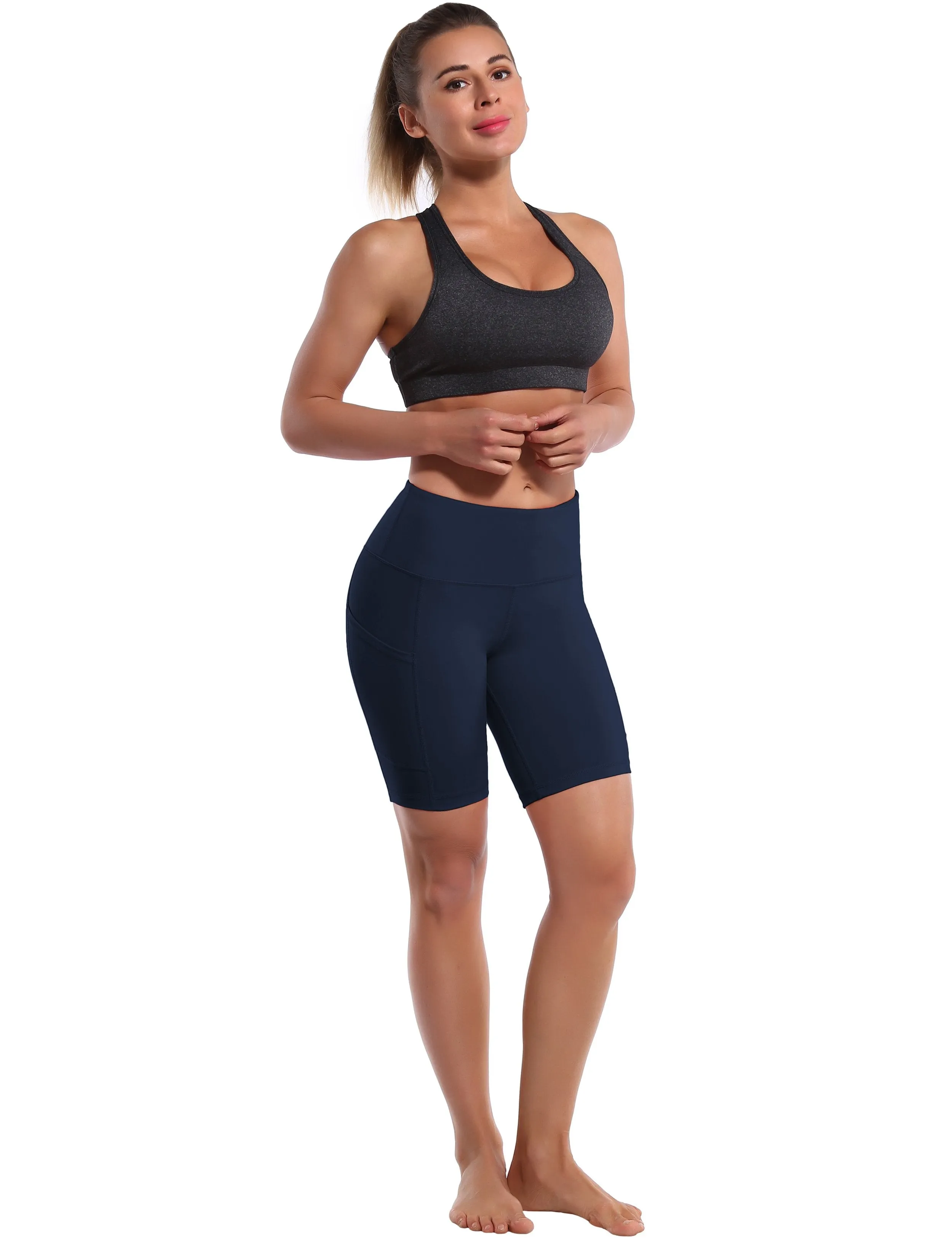 8" Side Pockets Yoga Shorts darknavy ins_yoga