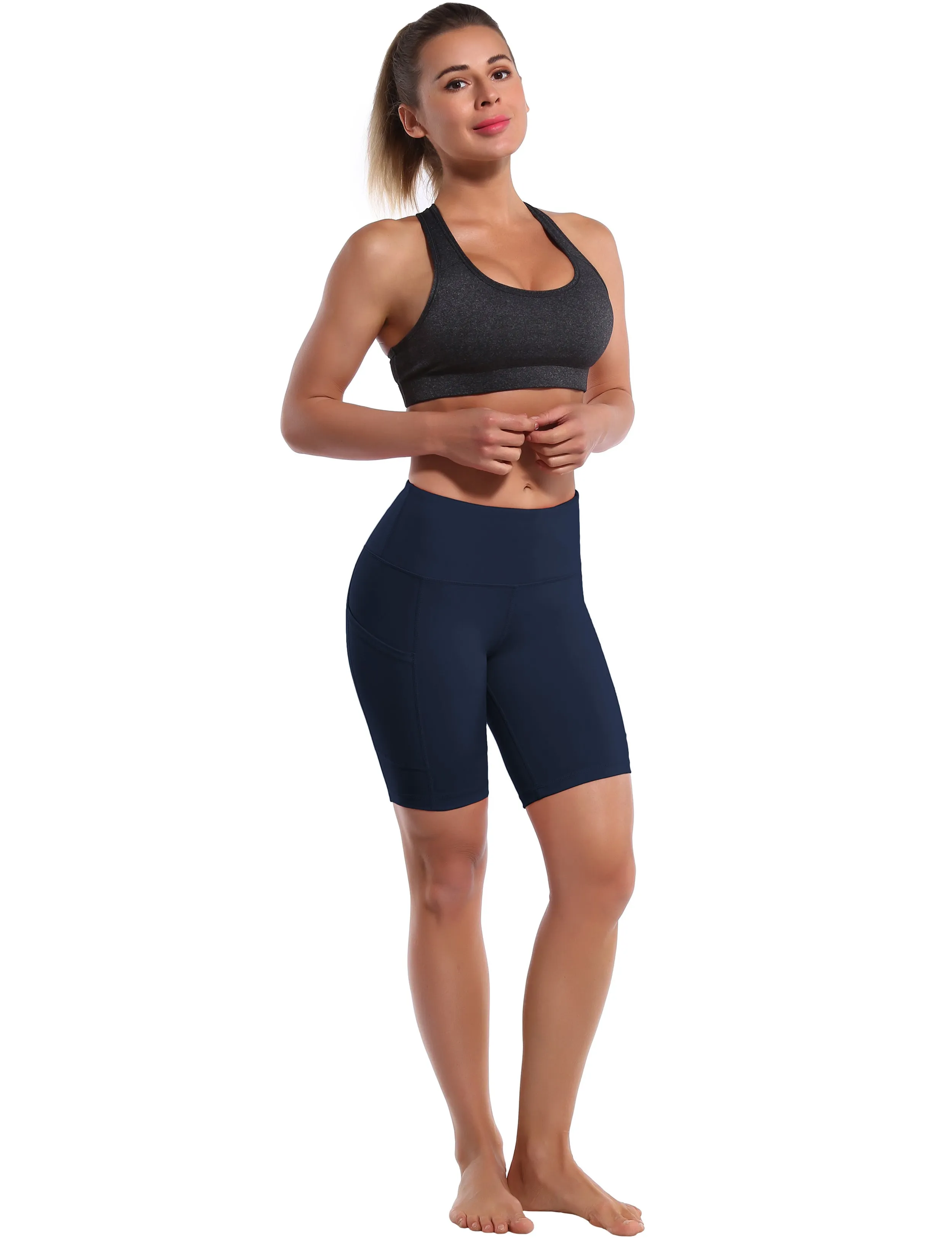8" Side Pockets Yoga Shorts darknavy