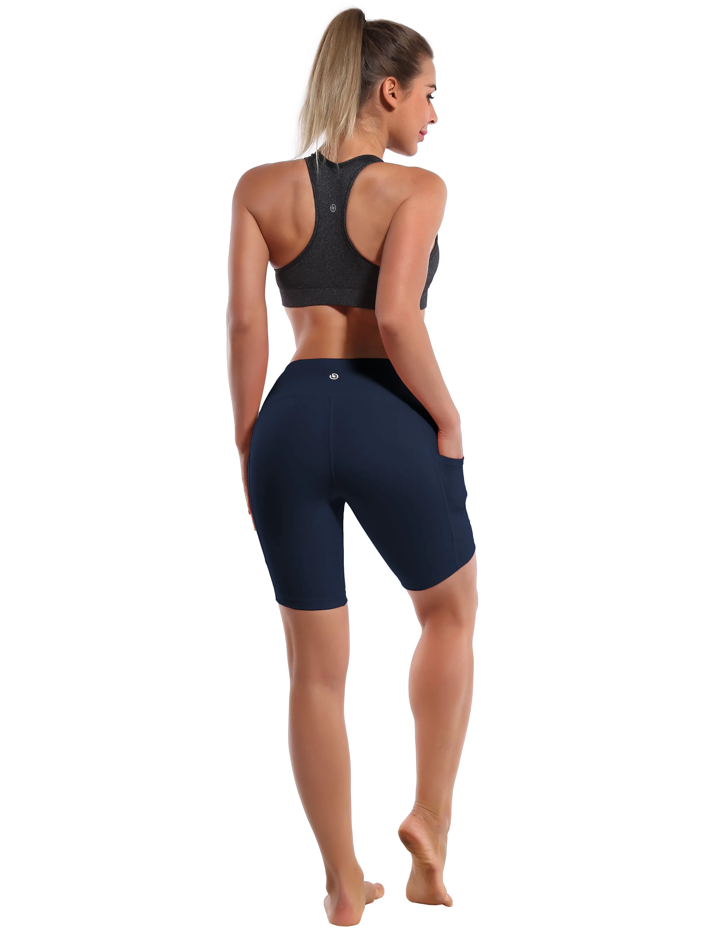 8" Side Pockets Yoga Shorts darknavy