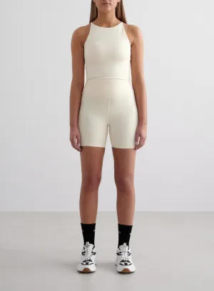 Almond White Sense Midi Biker Shorts & Halter Bralette Set