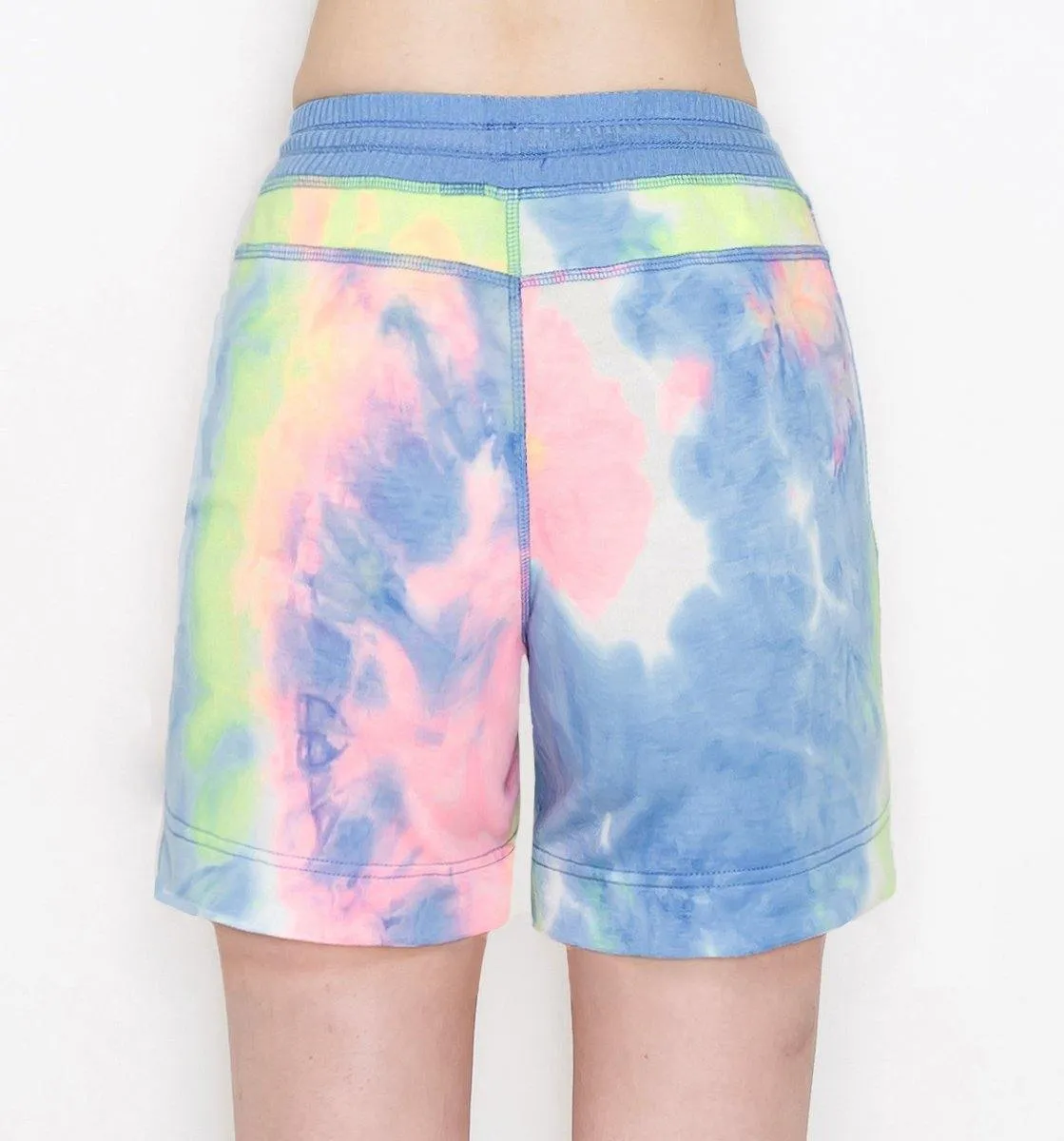 ALWAYS Women's Tie Dye French Terry 5" Shorts - 4-Way Stretch Yoga Casual Jersey Elastic Drawstring Lounge Pajama Running Shorts with Pockets