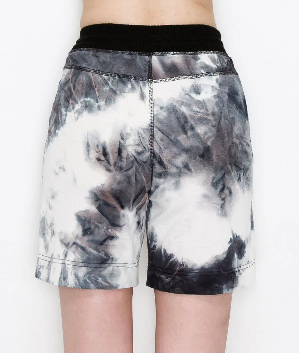 ALWAYS Women's Tie Dye French Terry 5" Shorts - 4-Way Stretch Yoga Casual Jersey Elastic Drawstring Lounge Pajama Running Shorts with Pockets