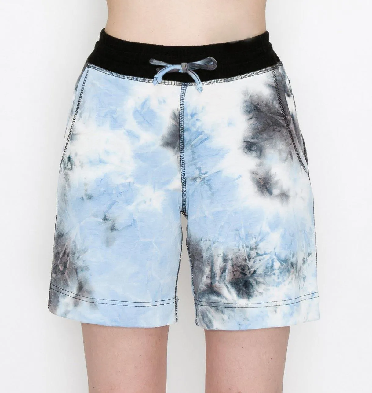 ALWAYS Women's Tie Dye French Terry 5" Shorts - 4-Way Stretch Yoga Casual Jersey Elastic Drawstring Lounge Pajama Running Shorts with Pockets