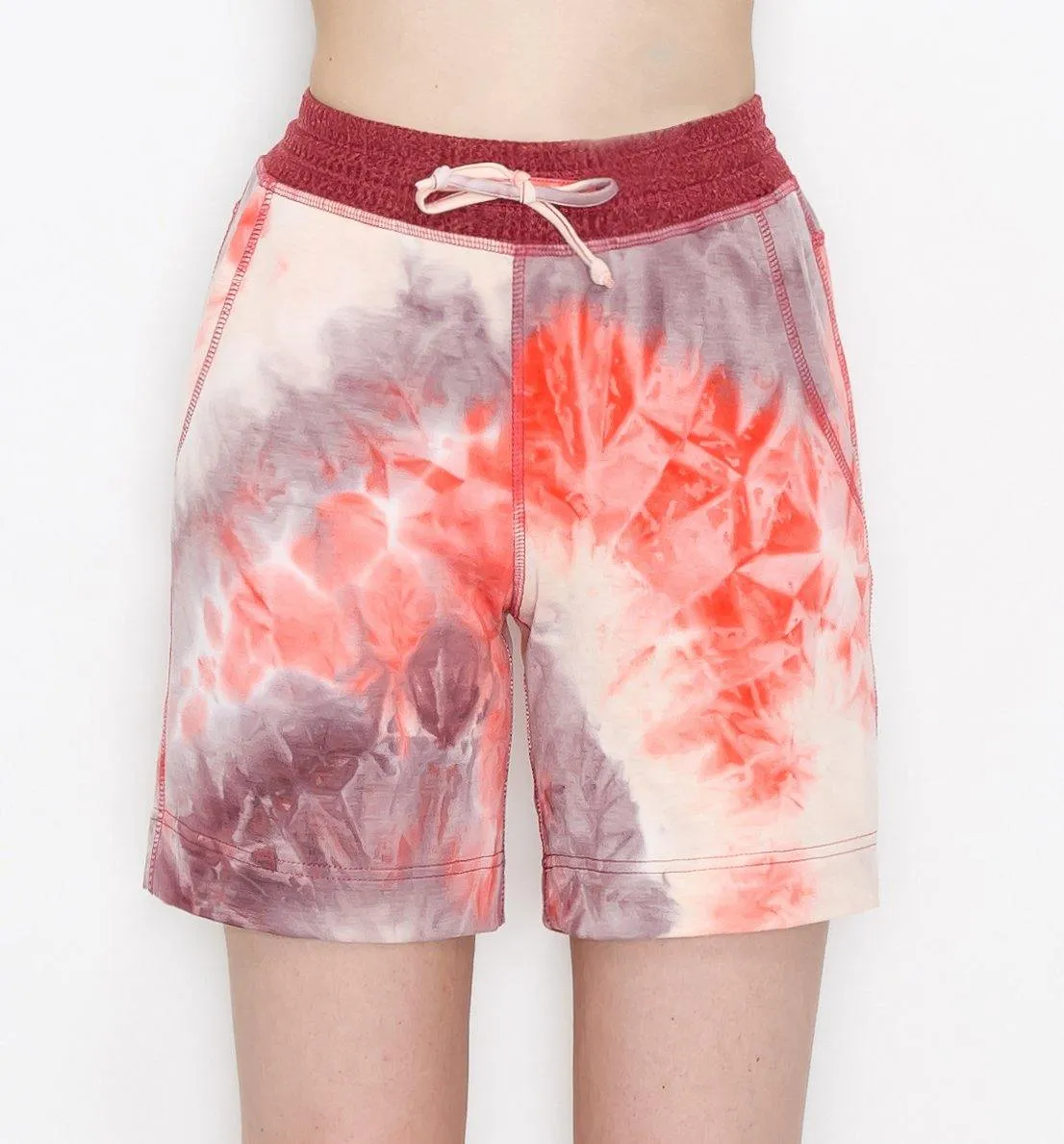 ALWAYS Women's Tie Dye French Terry 5" Shorts - 4-Way Stretch Yoga Casual Jersey Elastic Drawstring Lounge Pajama Running Shorts with Pockets