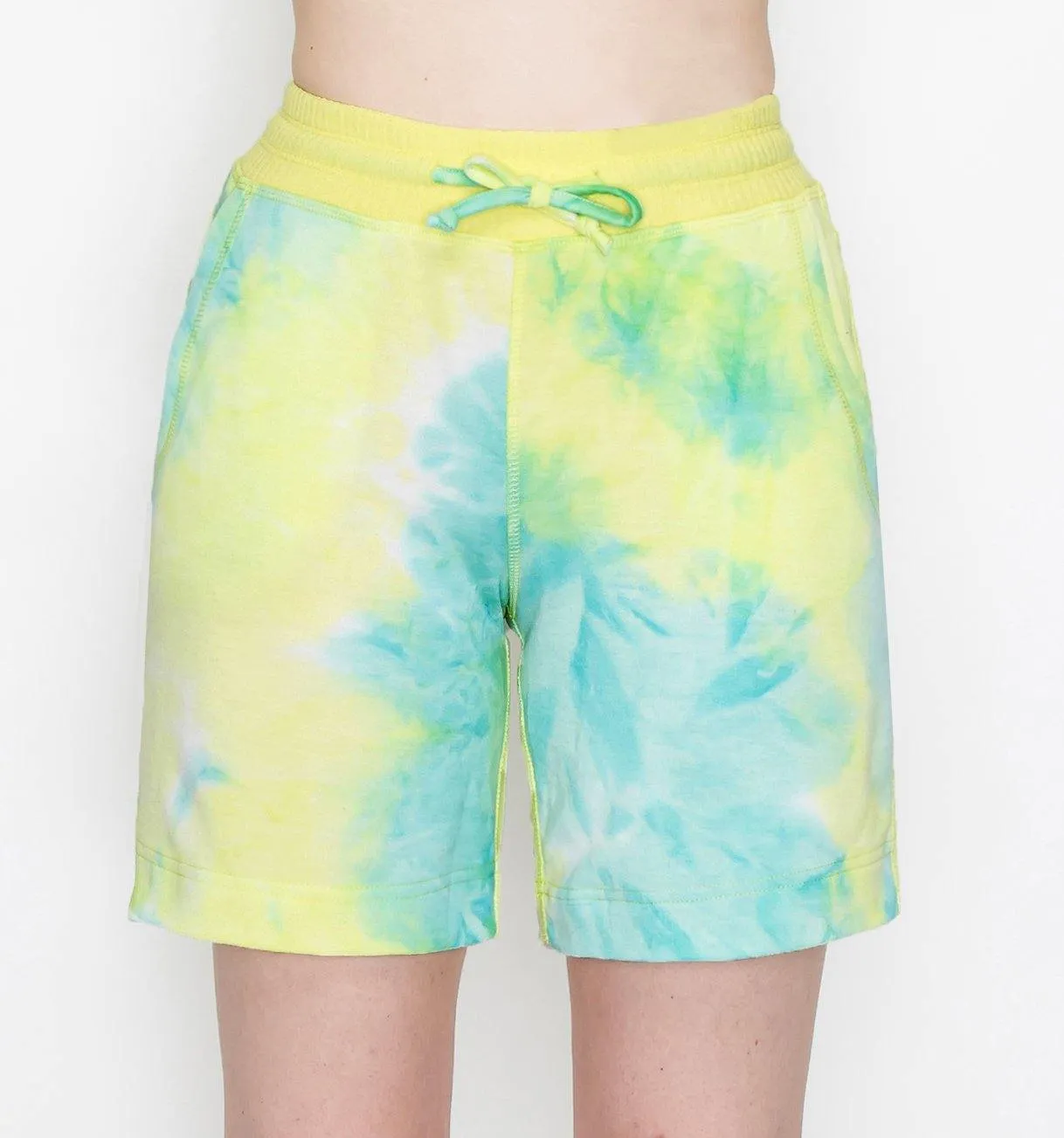 ALWAYS Women's Tie Dye French Terry 5" Shorts - 4-Way Stretch Yoga Casual Jersey Elastic Drawstring Lounge Pajama Running Shorts with Pockets