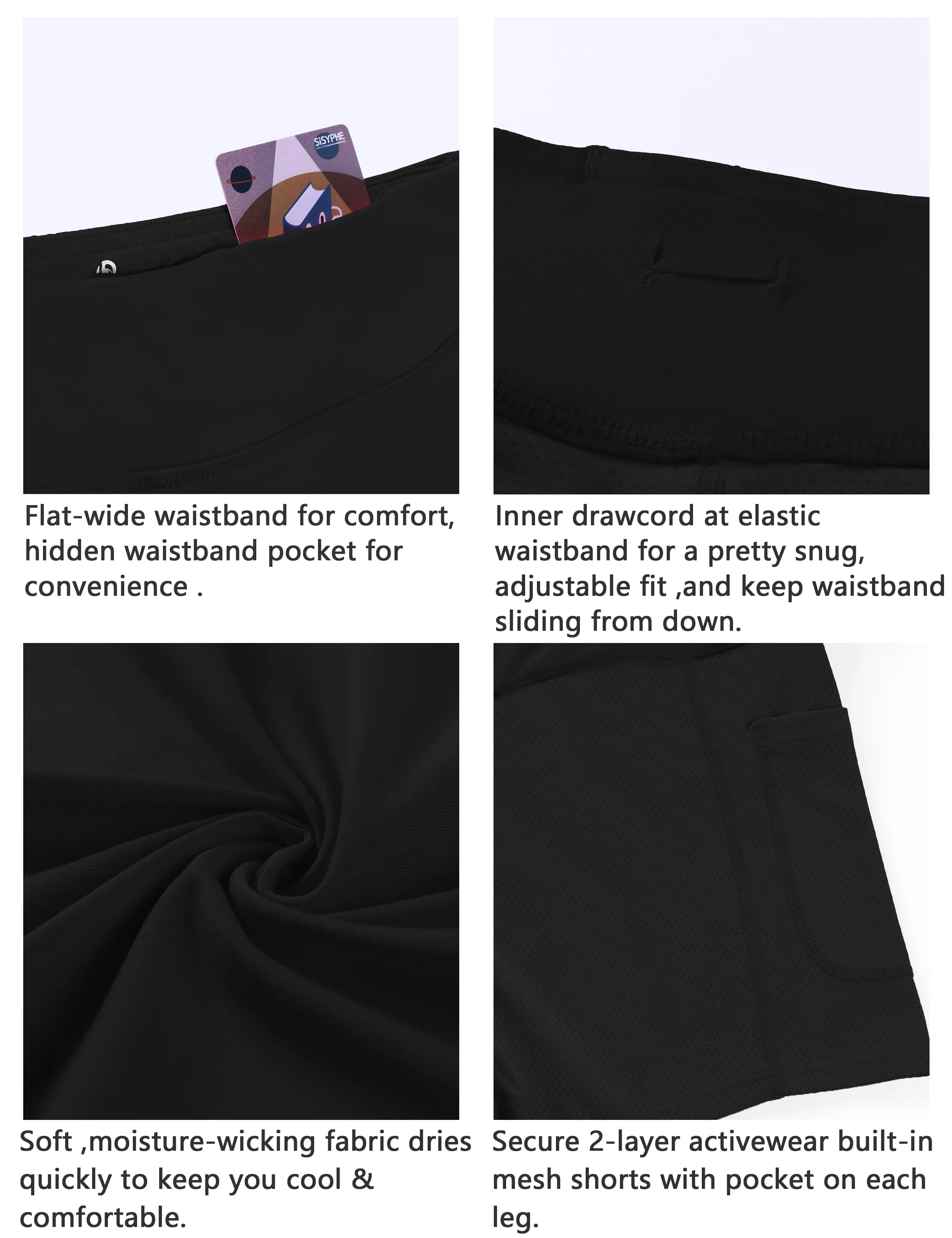 Athletic Tennis Golf Pleated Skort with Pocket Shorts black_Running