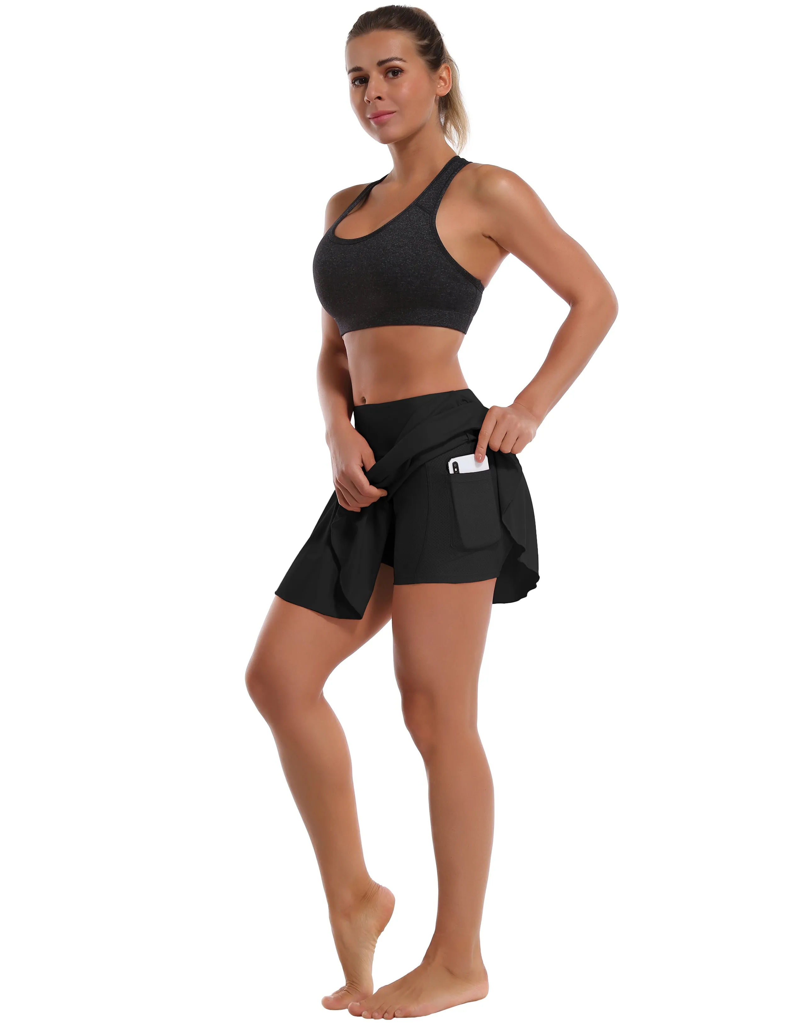 Athletic Tennis Golf Pleated Skort with Pocket Shorts black_Running