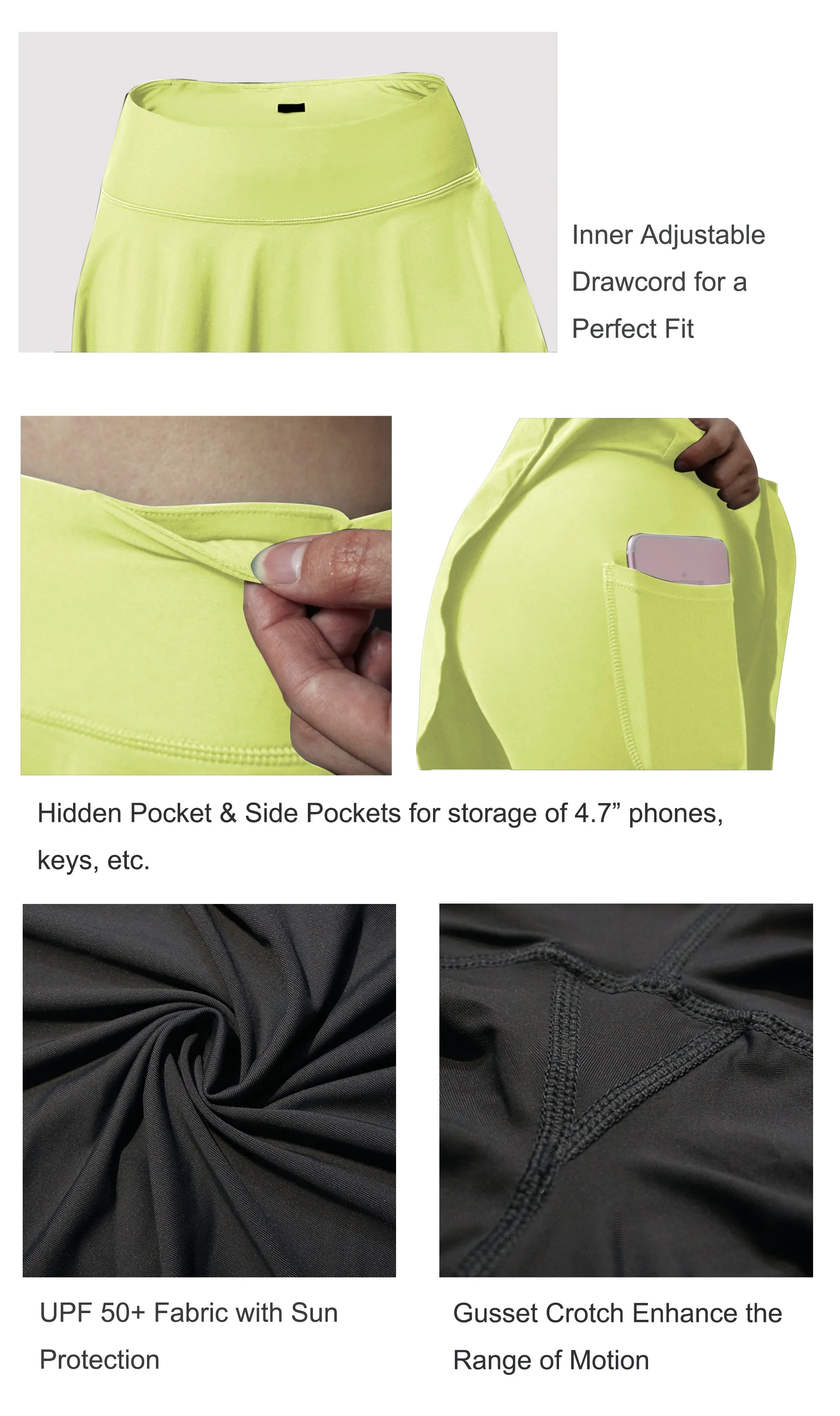 Athletic Tennis Golf Skort with Pocket Shorts neonyellow_Running