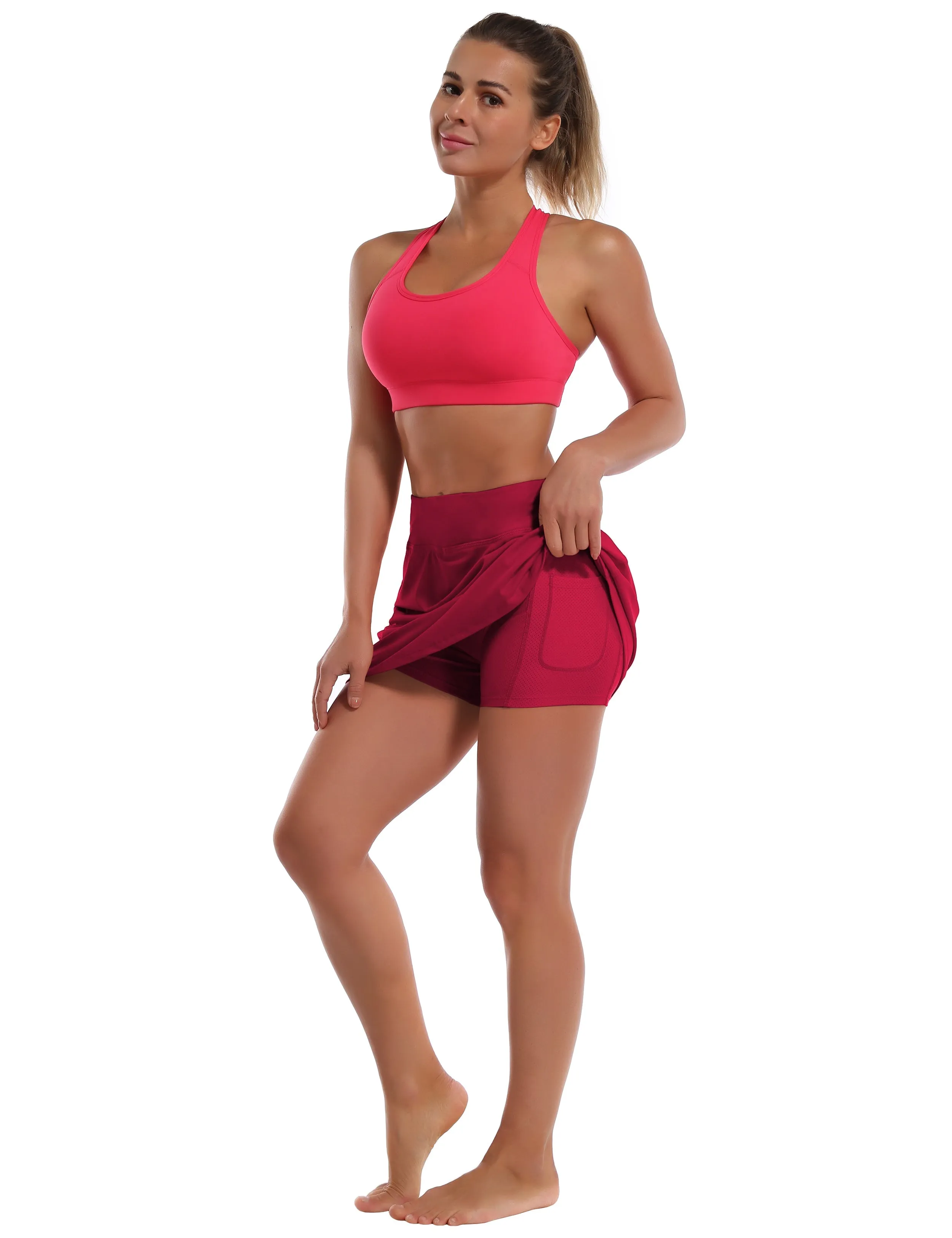 Athletic Tennis Golf Skort with Pockets Shorts rosecoral_Running