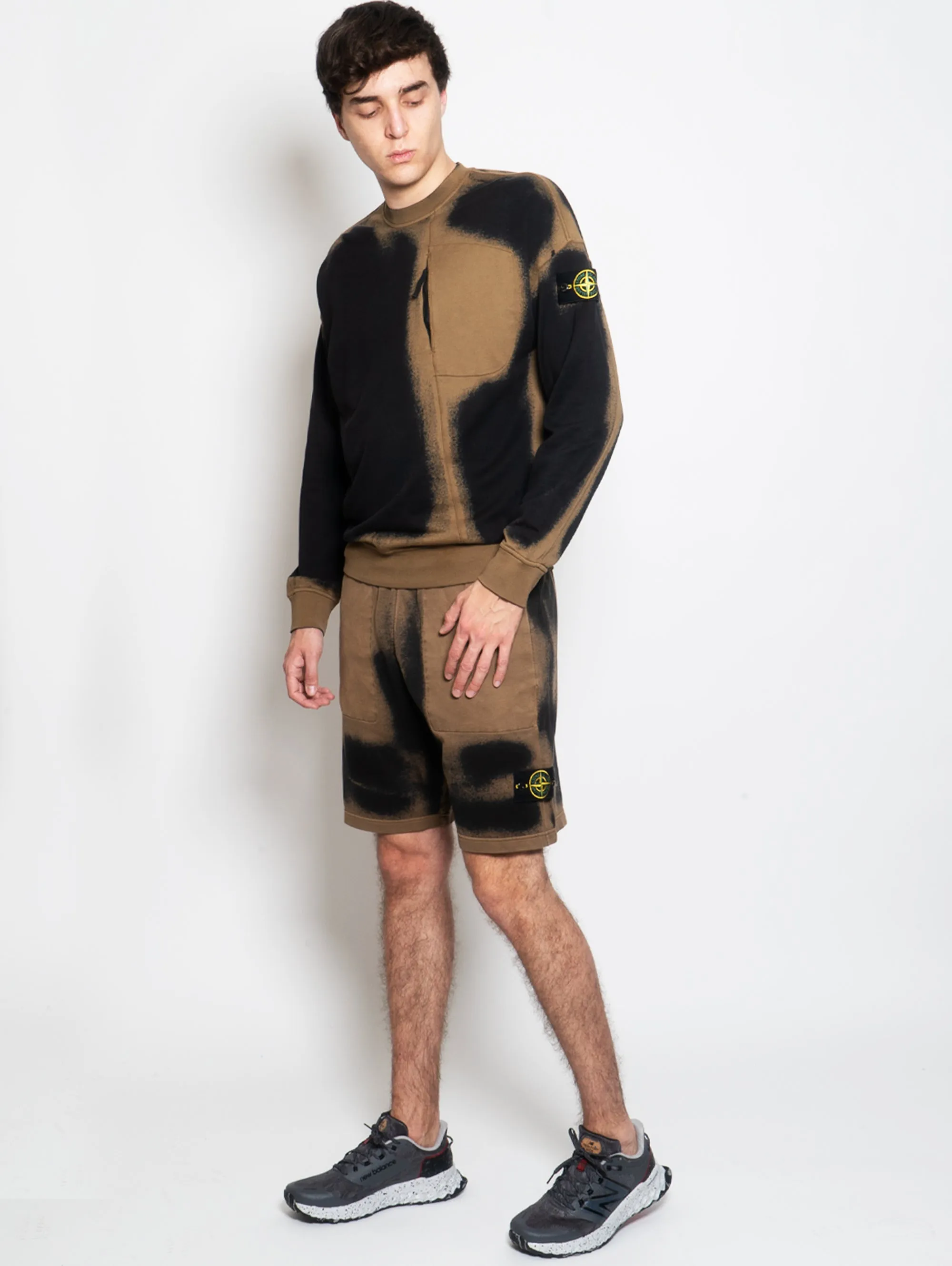 Beige/Black Airbrushed Fleece Bermuda