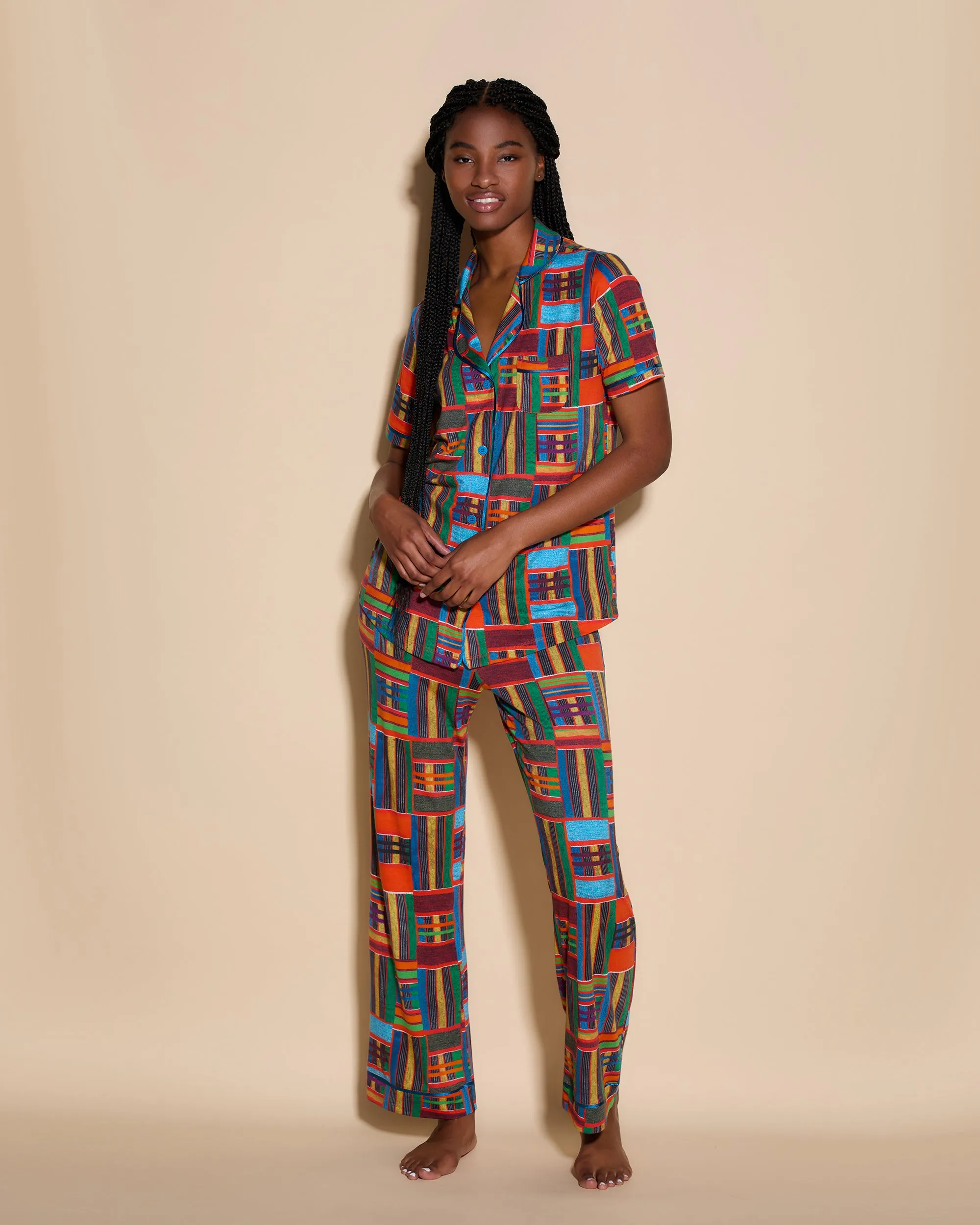 Conjunto De Pijama Con Camisa De Manga Corta Y Pantalones