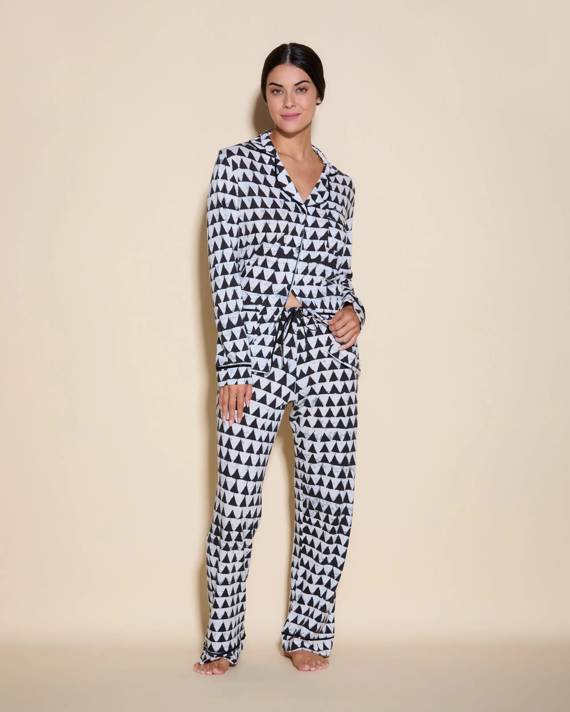 Conjunto De Pijama Con Camisa De Manga Larga Con Tres Bolsillos Y Pantalones