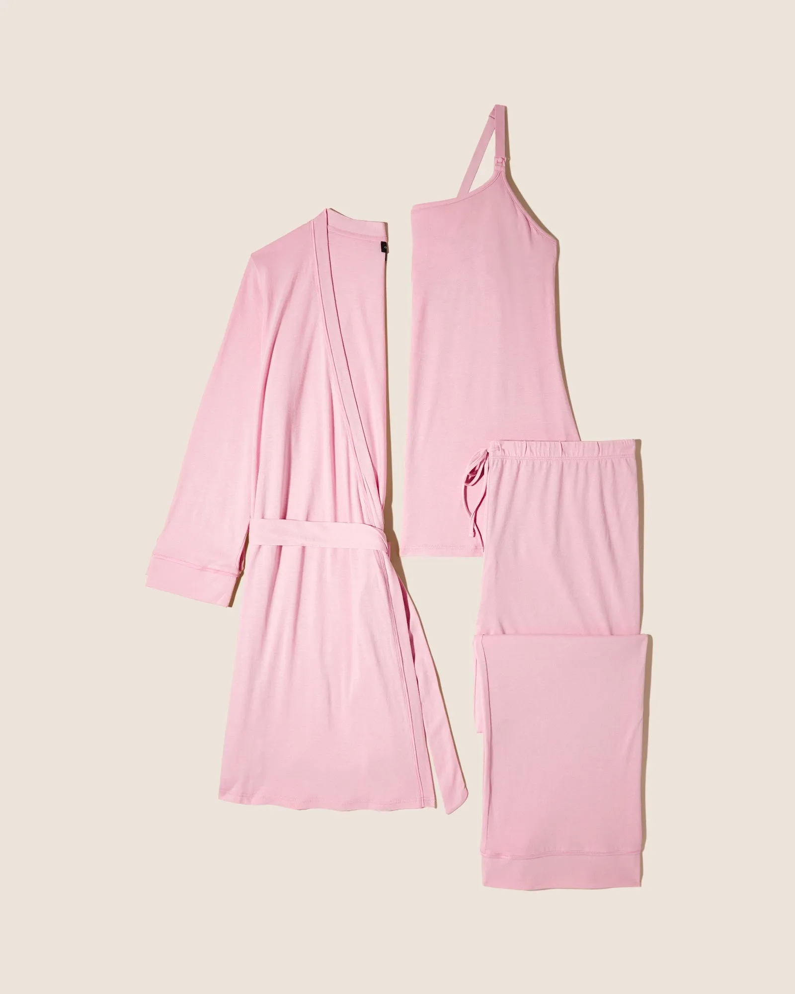 Conjunto De Pijama Para Lactancia De 3 Piezas Con Bata