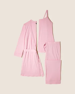 Conjunto De Pijama Para Lactancia De 3 Piezas Con Bata