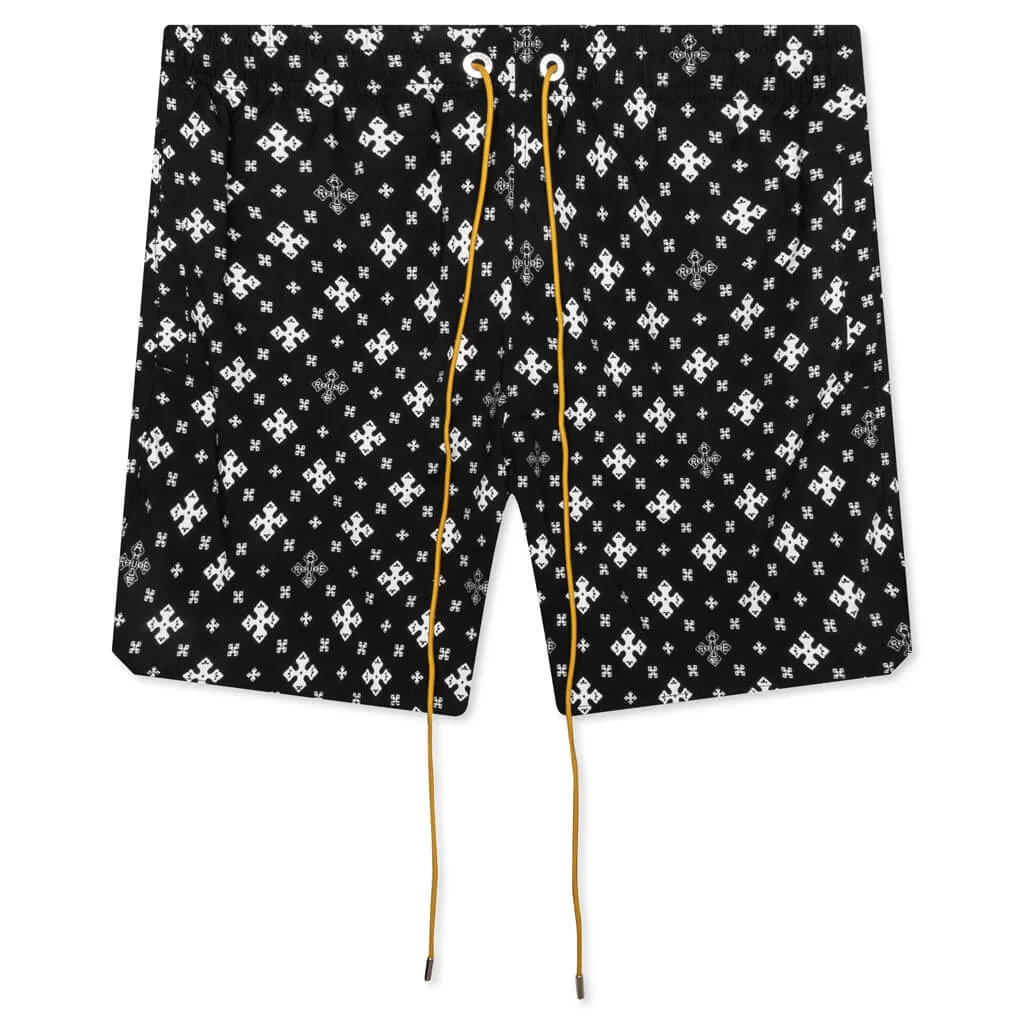 Cross Bandana Swim Short - Black/White