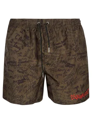 Dsquared2 Graffiti Printed Drawstring Swim Shorts