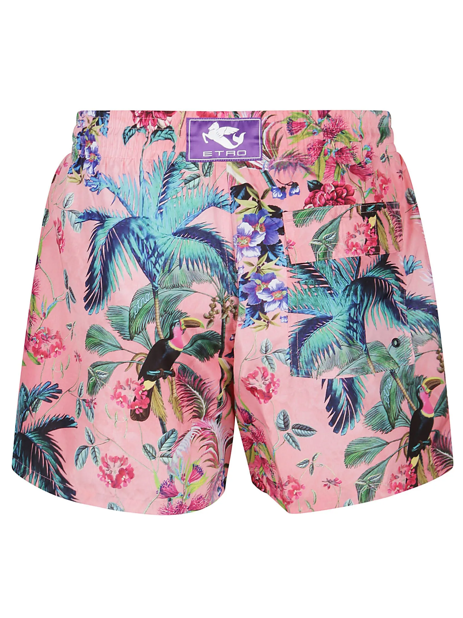 Etro Floral Printed Logo Patch Swim Shorts