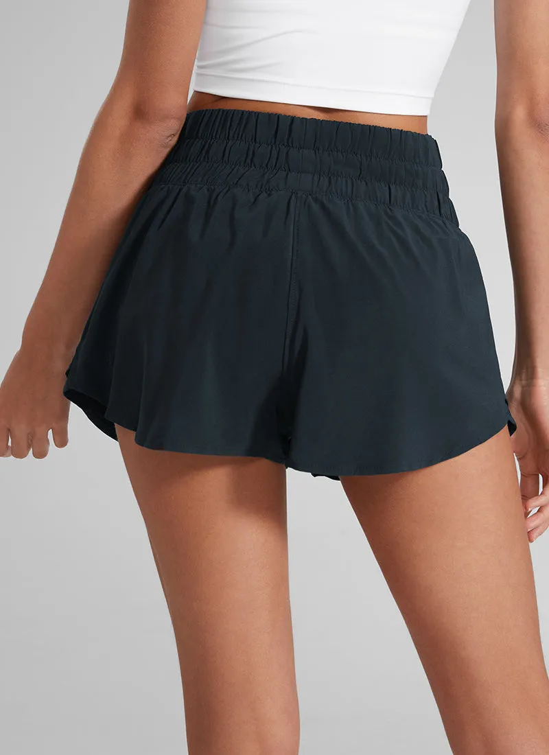 Feathery-Fit Soft High Waisted 2 in 1 Flowy Shorts with Zip Pockets