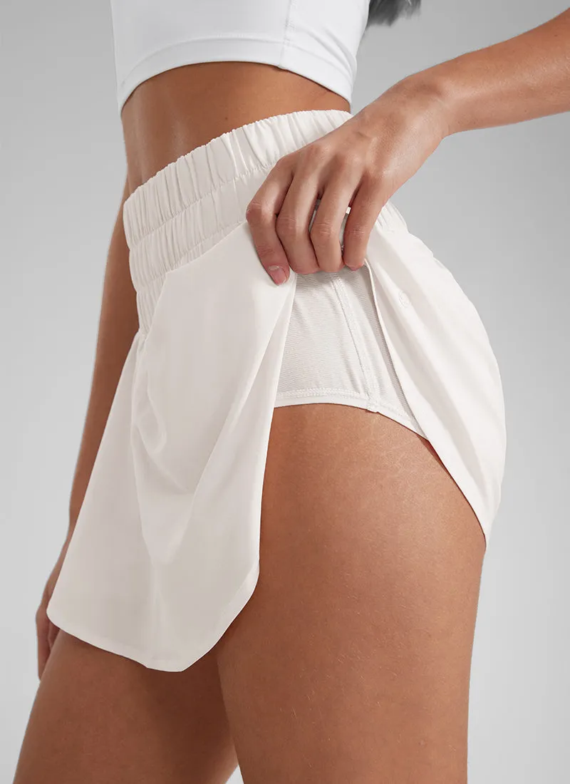 Feathery-Fit Soft High Waisted 2 in 1 Flowy Shorts with Zip Pockets