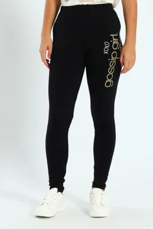Girls Gossip Girl Leggings - Black