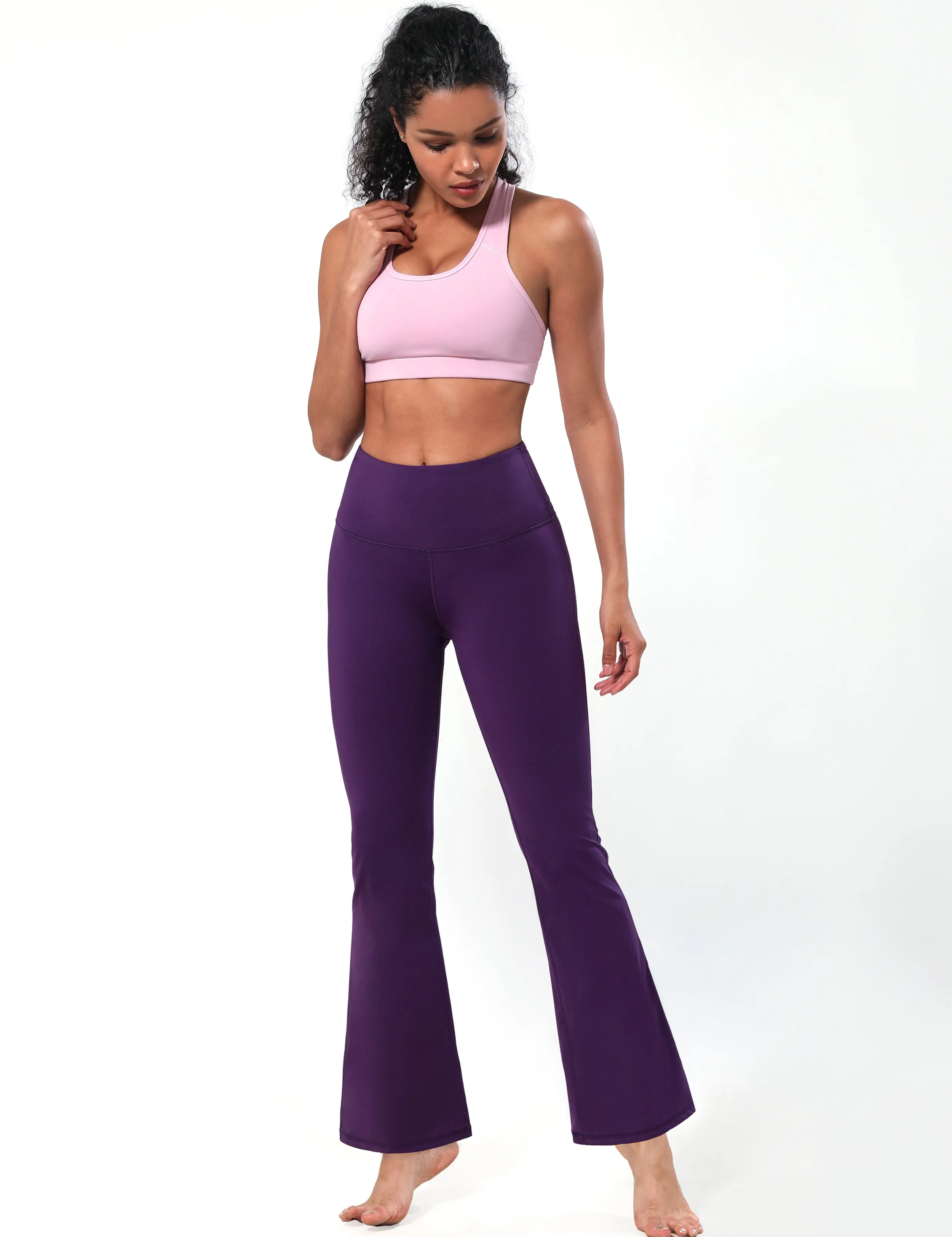 High Waist Bootcut Leggings pansypurple_Jogging