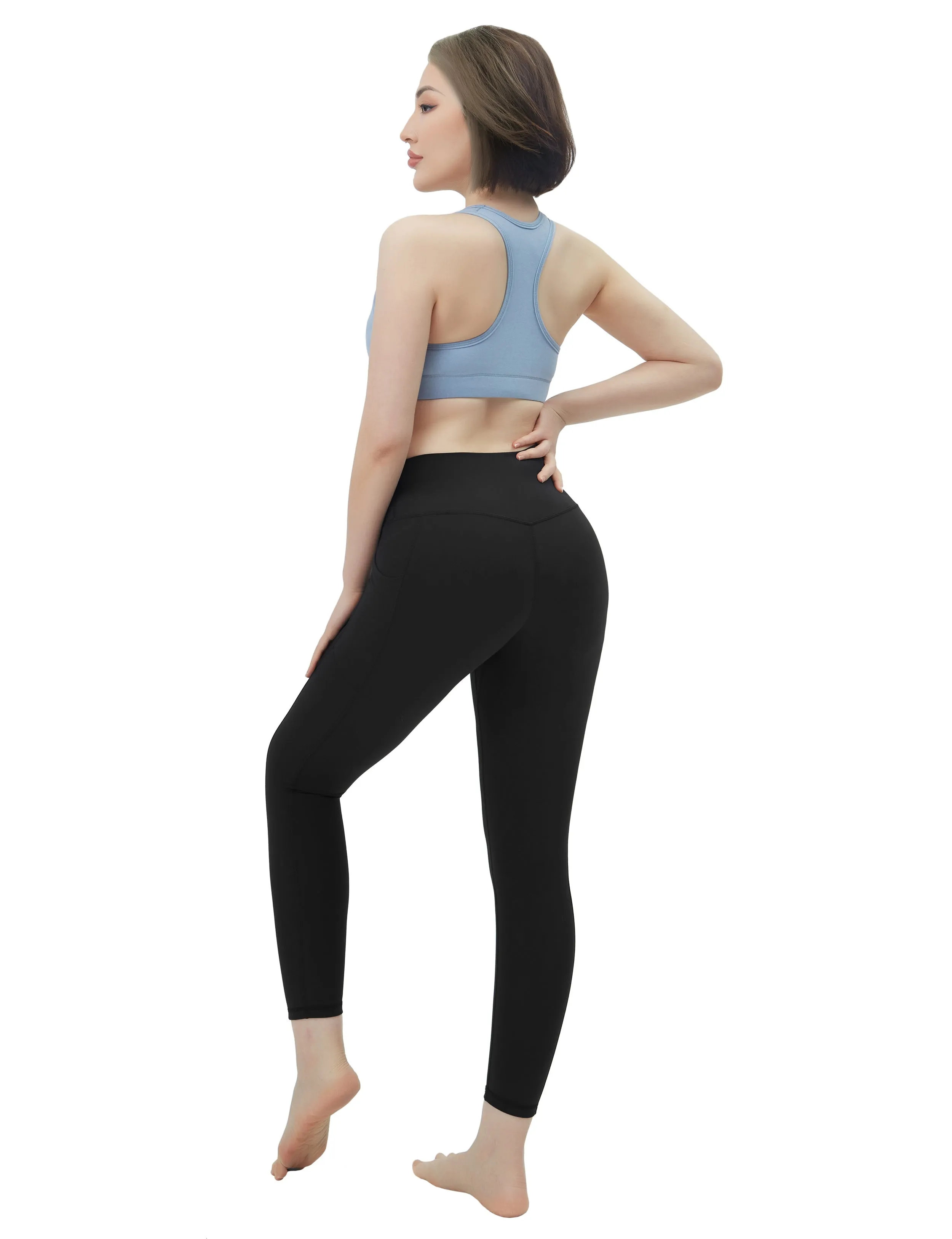 High Waisted Biking Pants 7/8 Length Leggings with Pockets black_Biking